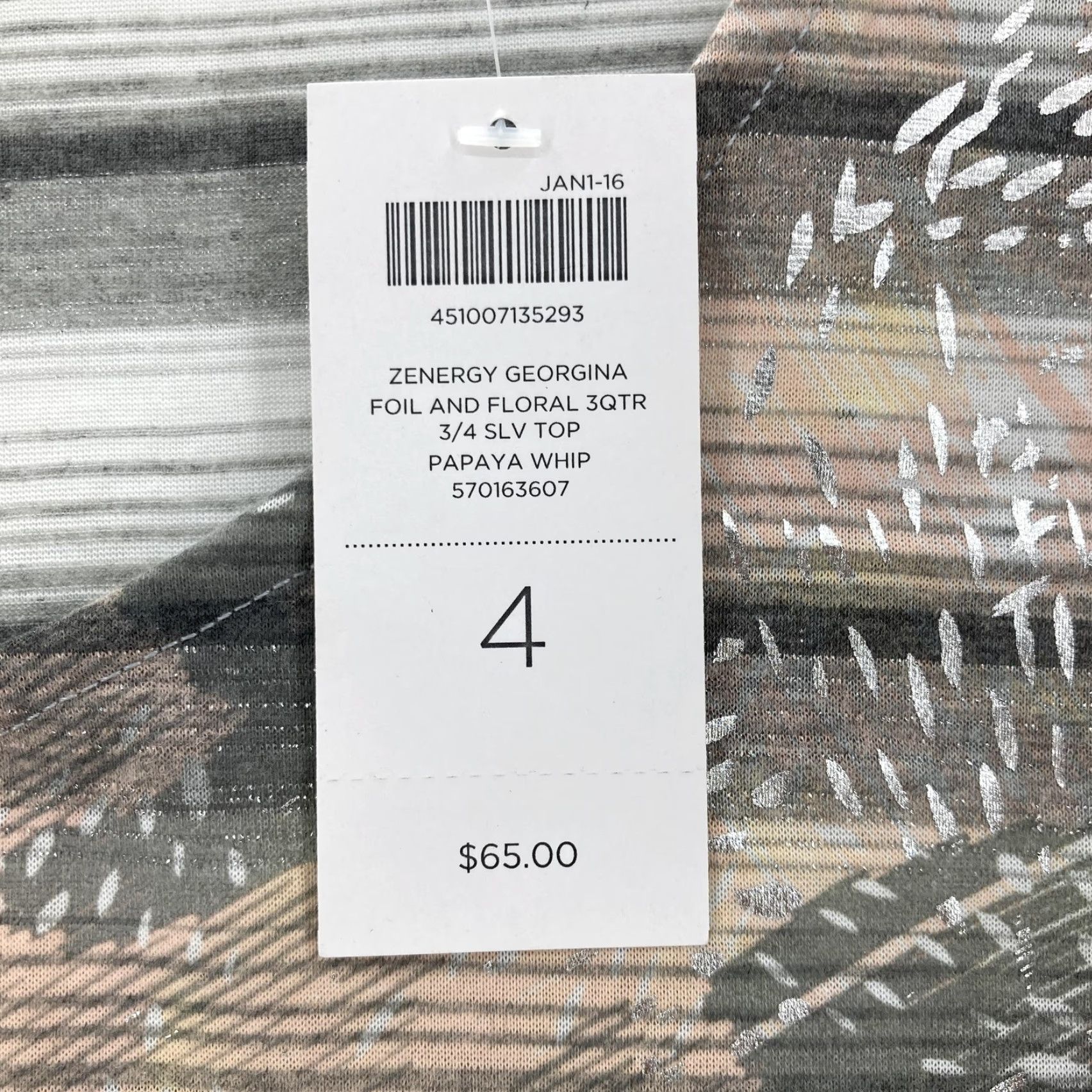Vintage Chicos Zenergy Georgina Top Womens 4XL Papaya Whip Foil Floral 3/4 Sleeve Stripe Blouse V-Neck Gray Womens Size XXL / US 16-18 / IT 52-54 - 5 Thumbnail