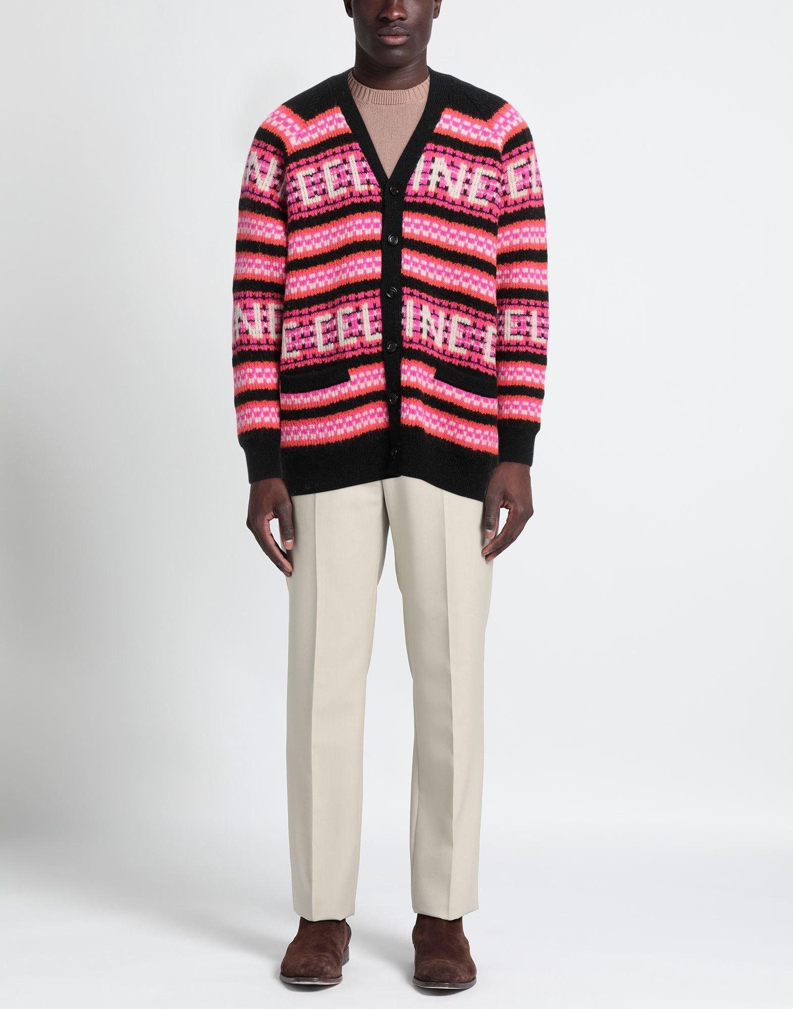 image of Celine Jacquard Wool Ski Cardigan Long Black/pink, Men's (Size XS)