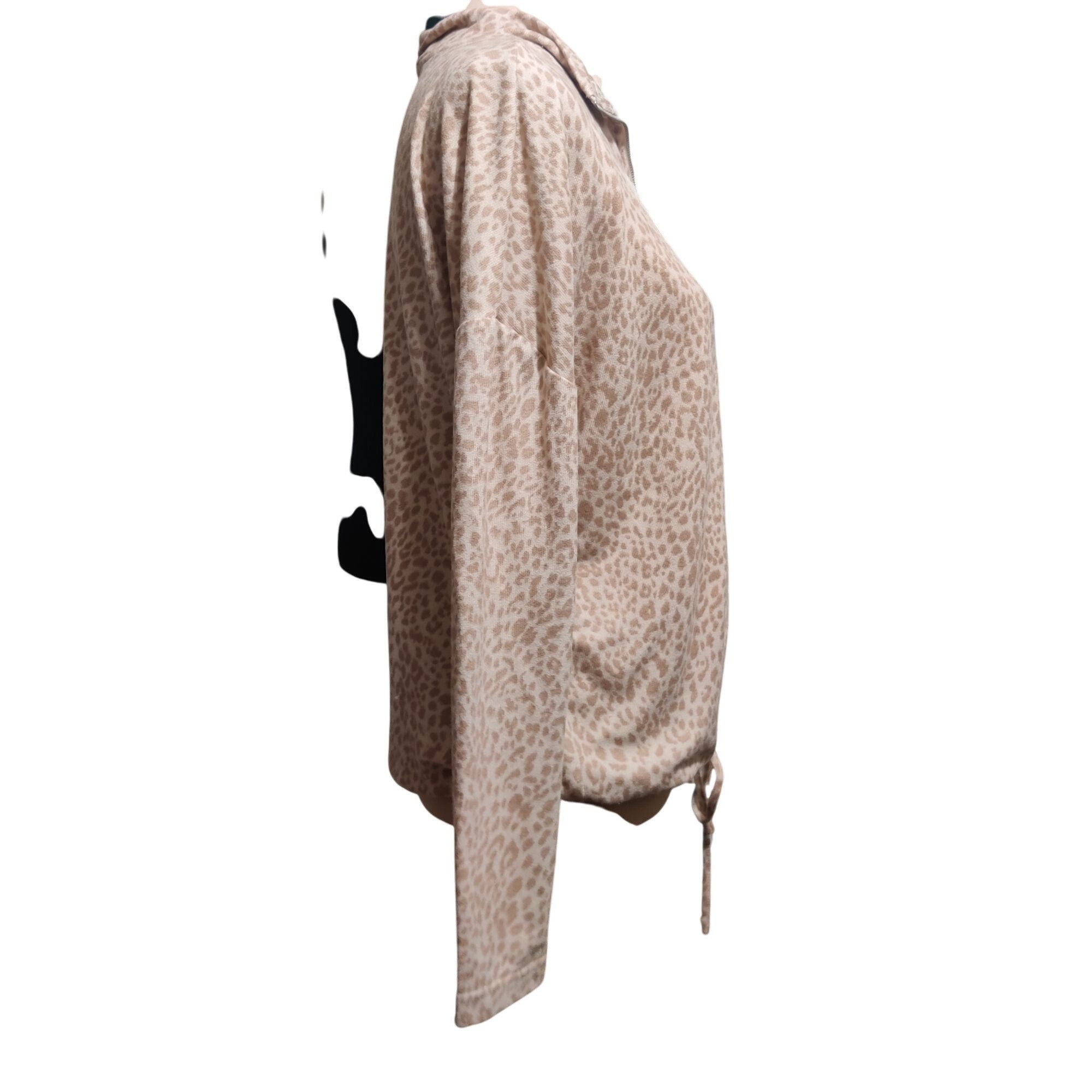 Other Fred David Beige Leopard Quarter Zip Cropped Pullover Drawst Size M / US 6-8 / IT 42-44 - 9 Thumbnail