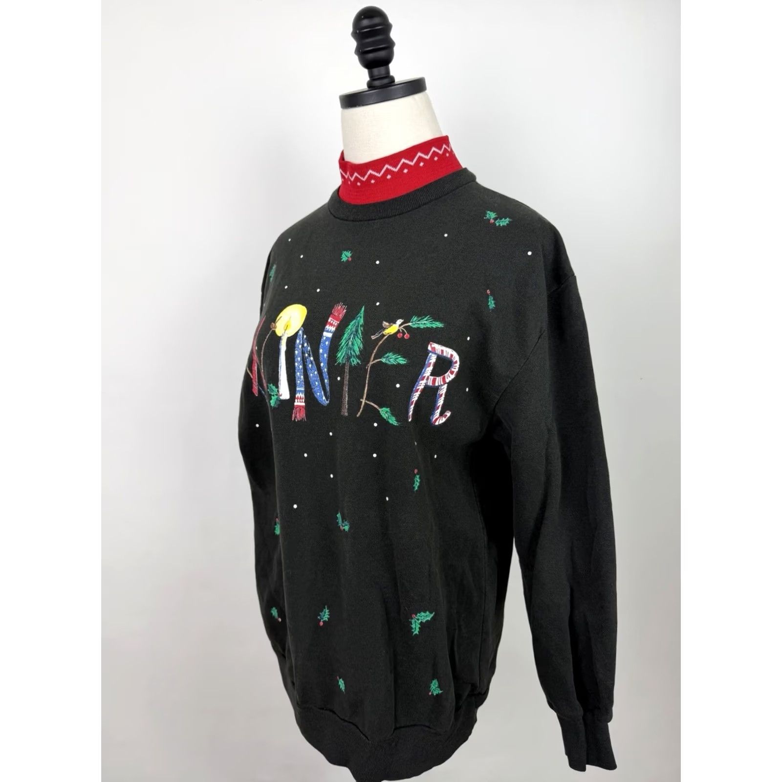 Vintage VINTAGE Bobbie Brooks Sweatshirt Womens Medium Mock Neck Christmas Holiday Pullover Knit Black 80s 90s Vintage Womens Medium Sweatshirt Size M / US 6-8 / IT 42-44 - 5 Thumbnail