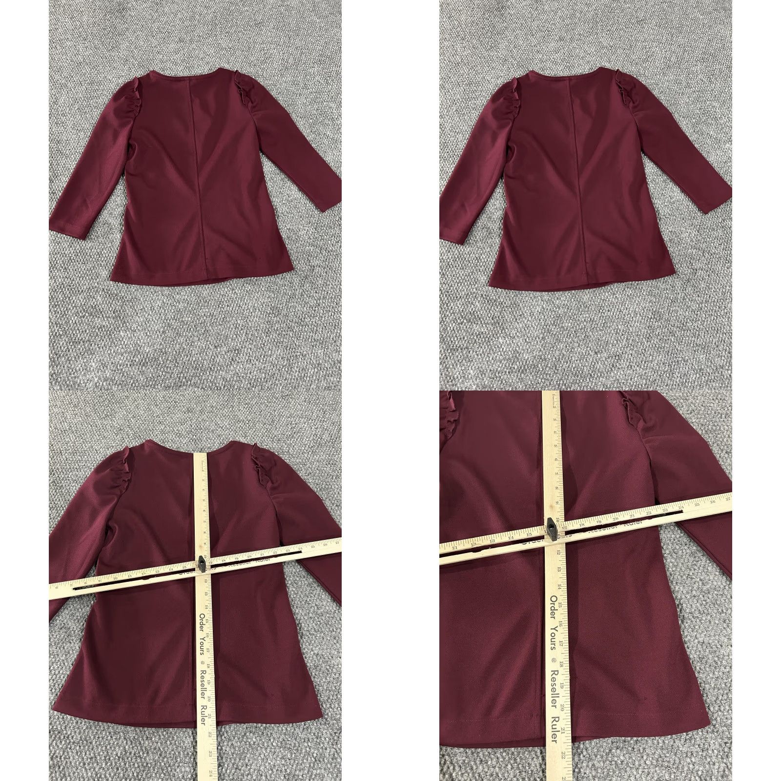 Ann Taylor Ann Taylor Petite Shirt Womens XXSP Burgundy V Neck Ruffle Sleeve Top Stretch Size XXS / US 00 / IT 34 - 8 Thumbnail