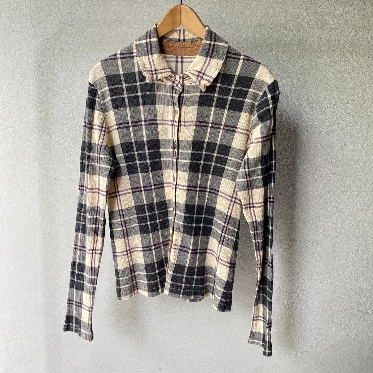 Tsumori Chisato Tsumori Chisato Multi-Color Stretch Check Pleated Shirt Size US S / EU 44-46 / 1 - 5 Thumbnail
