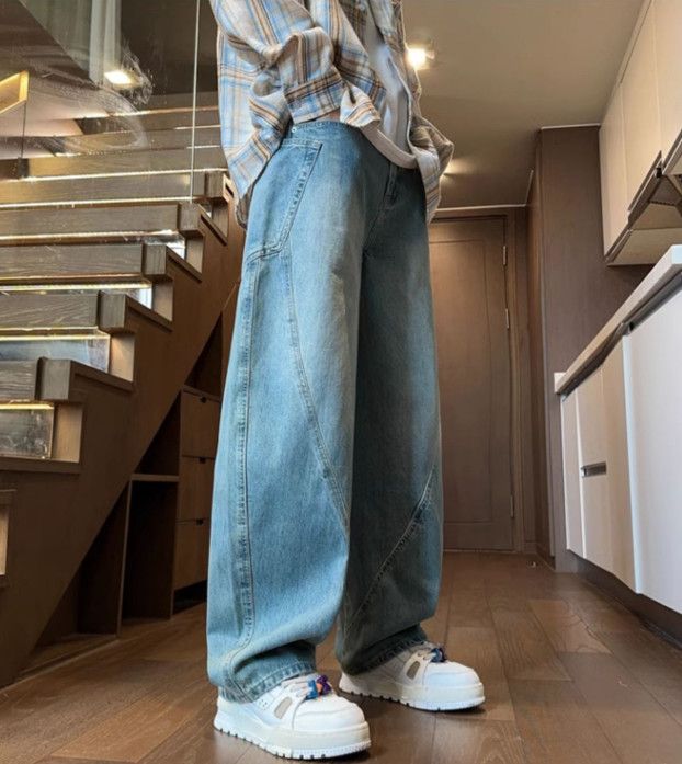 Japanese Brand Men's American wide-leg loose straight washed curved jeans Size US 32 / EU 48 - 3 Thumbnail