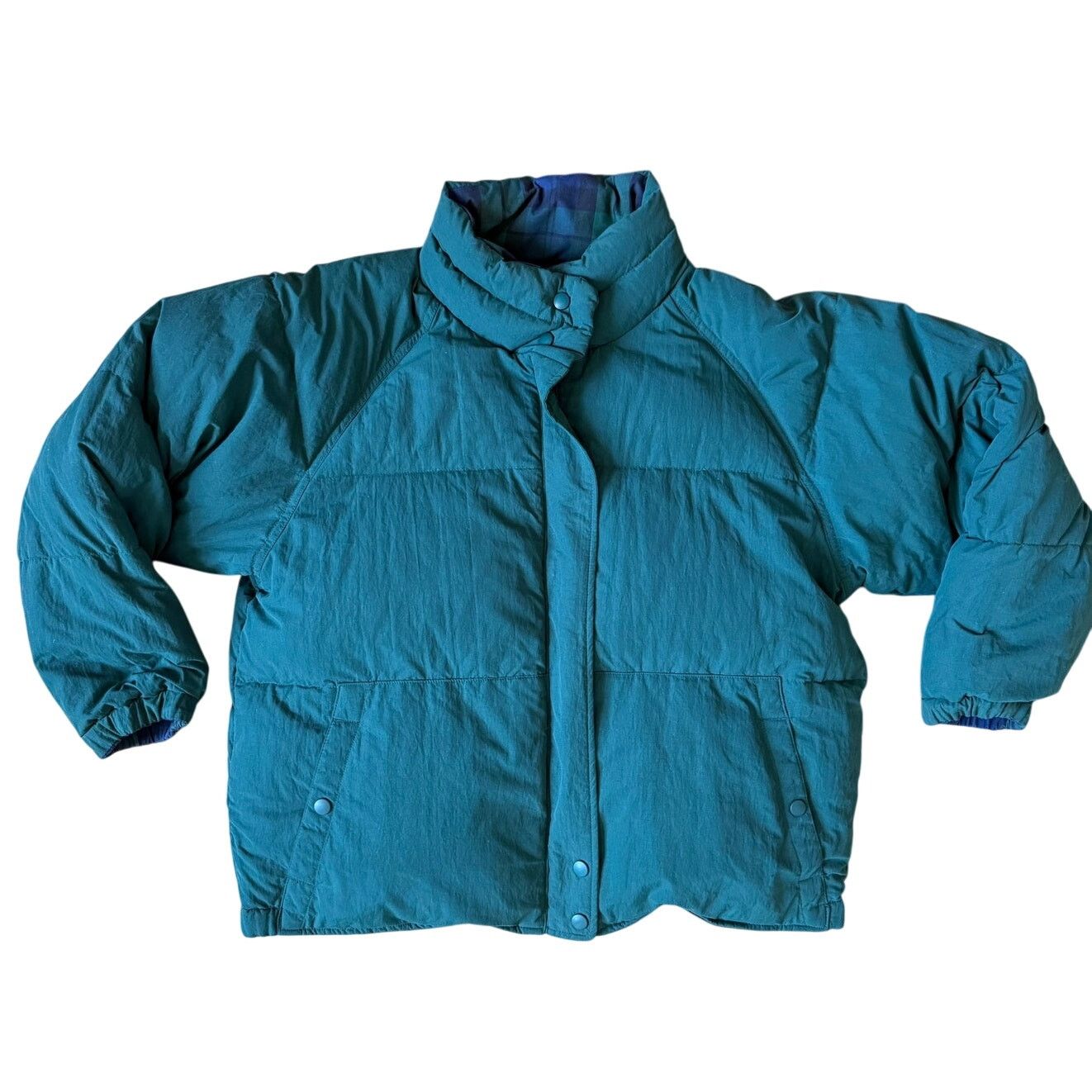 Eddie Bauer Eddie Bauer Reversible Green Navy Tartan Down Puffer Jacket Size US M / EU 48-50 / 2 - 3 Thumbnail