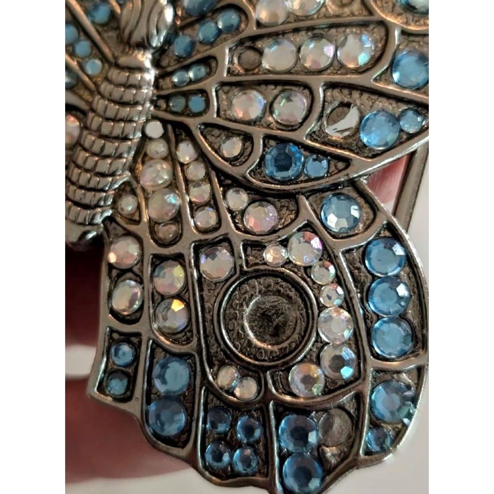 Vintage VINTAGE Butterfly Belt Buckle RHINESTONE Western Studded Mens 3.25x4" Blue Silver Fits 1.5" Belt max Size ONE SIZE - 3 Thumbnail