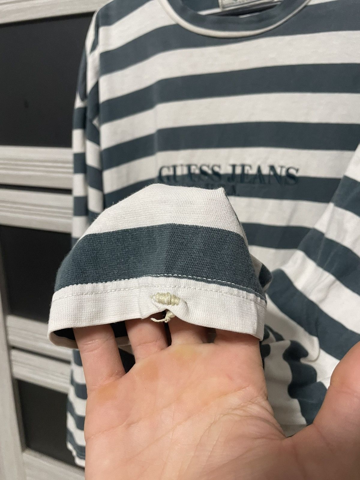 Guess × Vintage Vintage 90s Guess Jeans USA Stripes Longsleeve Y2K T Shirt Size US L / EU 52-54 / 3 - 4 Thumbnail