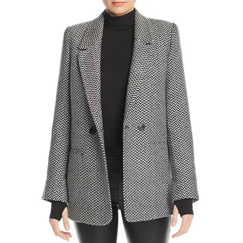 image of NWOT Anine Bing Herringbone Double-Breasted Blazer in Black, Women's (Size Small)