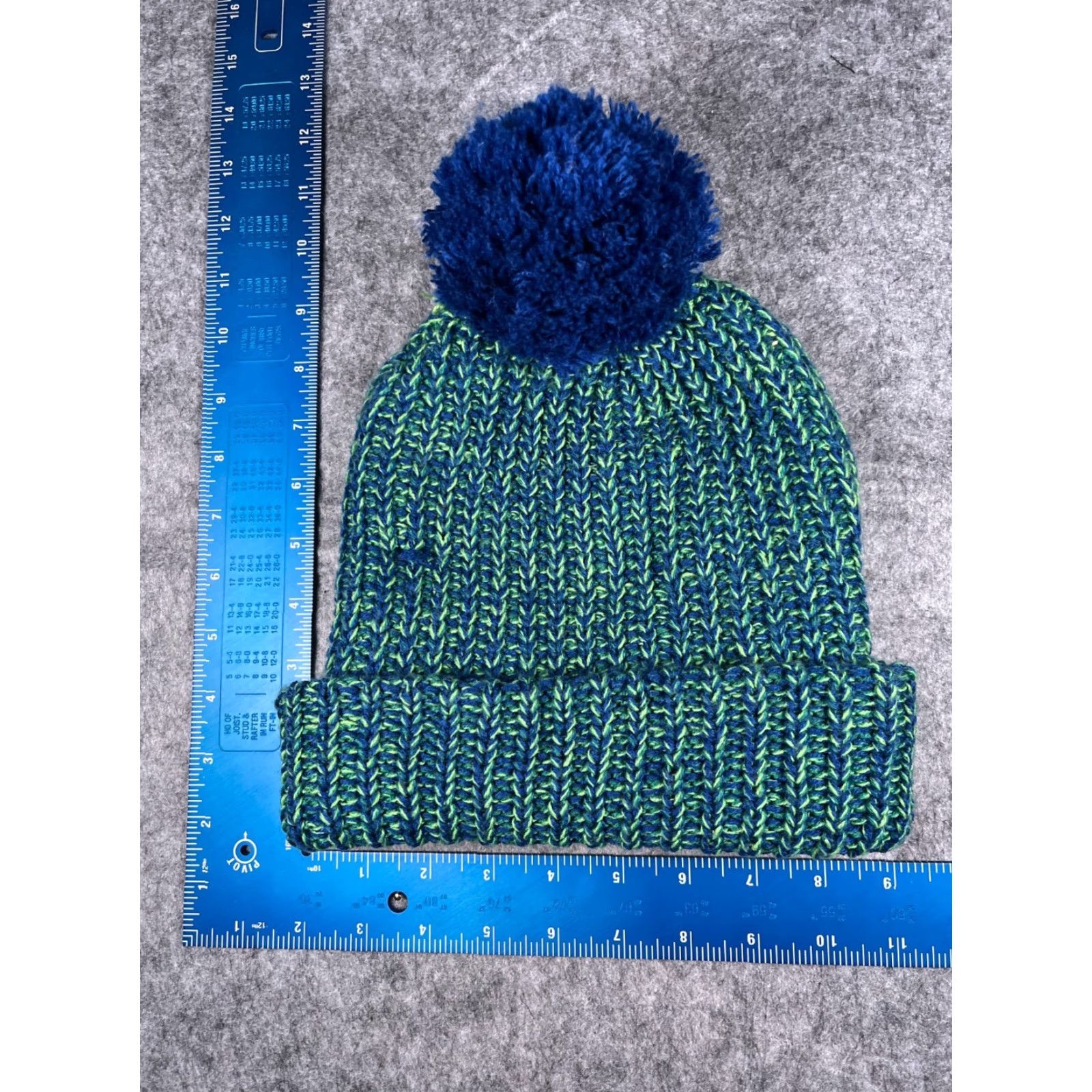 Vintage HitWear Beanie Hat - Knit One Size Unisex Adults - Blue Green Striped Acrylic Pom - Winter Outdoor Ski Hospital Theme Size ONE SIZE - 5 Thumbnail