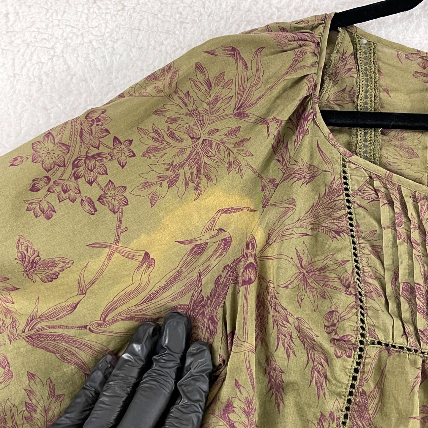 Vintage Edme & Esyllte Shirt Womens Size 6 Green Floral Peasant 3/4 Sleeve Pullover Size M / US 6-8 / IT 42-44 - 6 Thumbnail