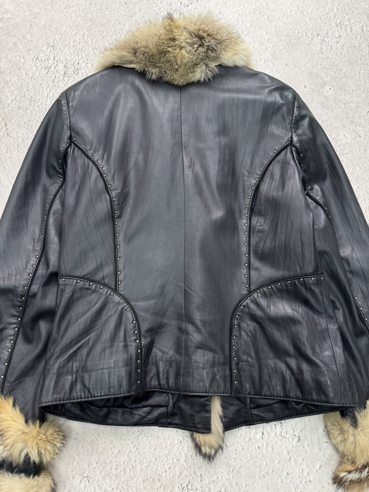 Le Grande Bleu (L.G.B.) Rare leather legrandebleu leather fur jacket blazer 90s Size M / US 6-8 / IT 42-44 - 9 Thumbnail