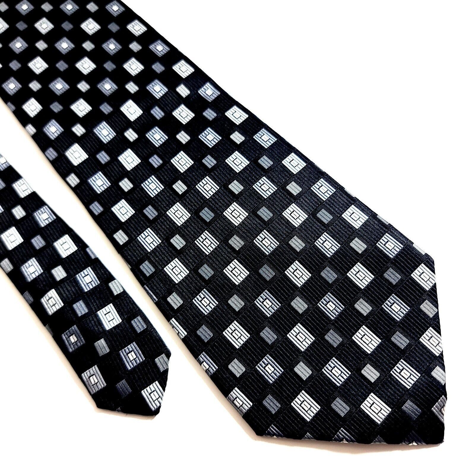 Burma Bibas Burma Bibas Black Gray Geometric Woven Wide Silk Tie Size ONE SIZE - 1 Thumbnail