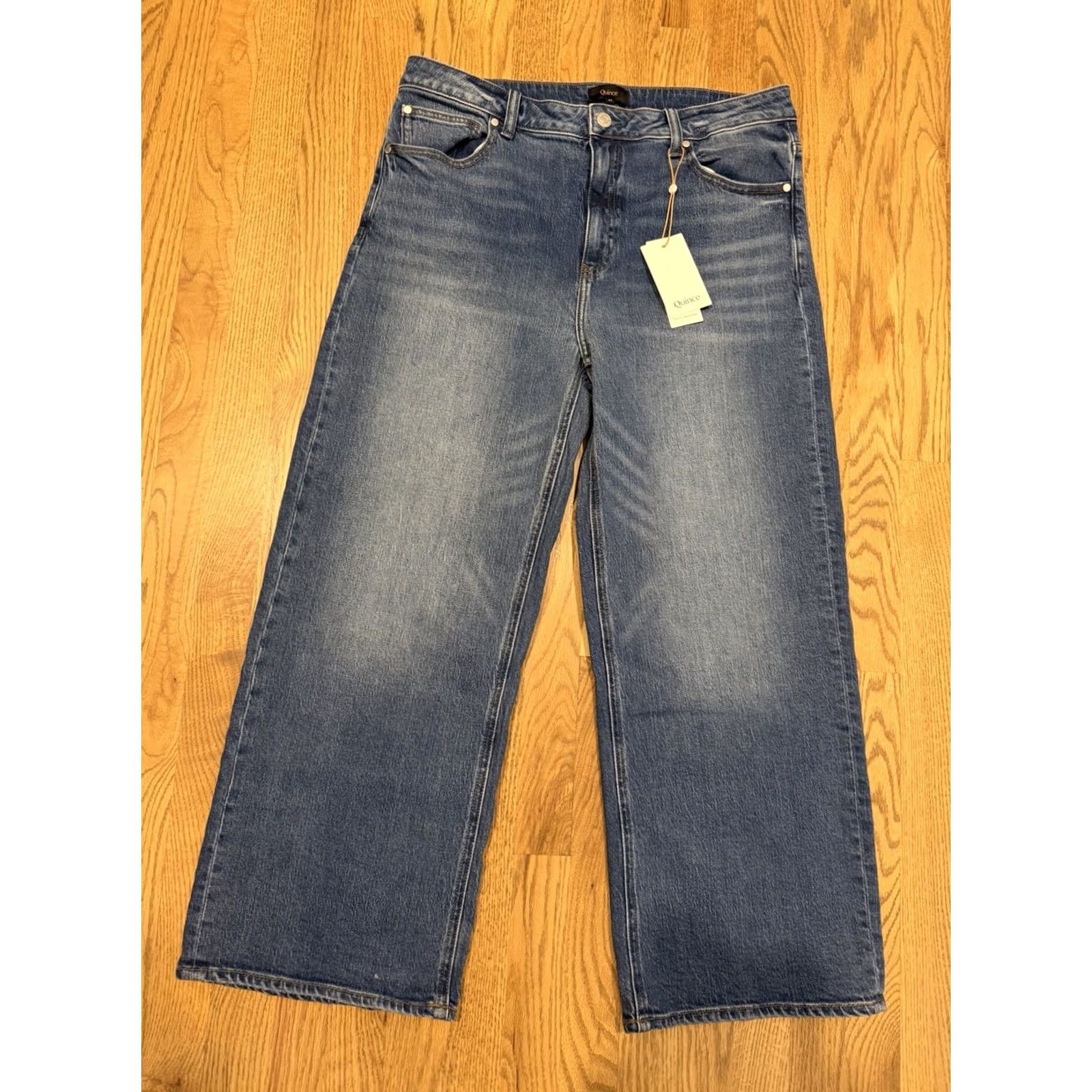 Quince VINTAGE? No. NEW Quince Bella Stretch Relaxed Straight Jeans Atlantic Blue Womens 33 x 28 NWT Size 24" / US 00 / IT 34 - 4 Thumbnail