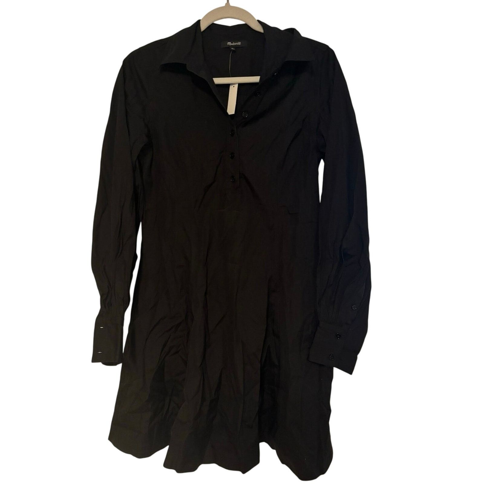Madewell NWT Madewell Seamed Long-Sleeve Mini Shirtdress Black Size 0 Size XS / US 0-2 / IT 36-38 - 4 Thumbnail