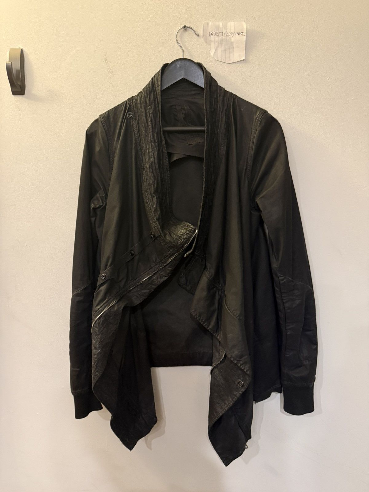 Rick Owens Rick Owens Asymmetric Draped Zip Jacket Black Coated Cotton Size US M / EU 48-50 / 2 - 3 Thumbnail
