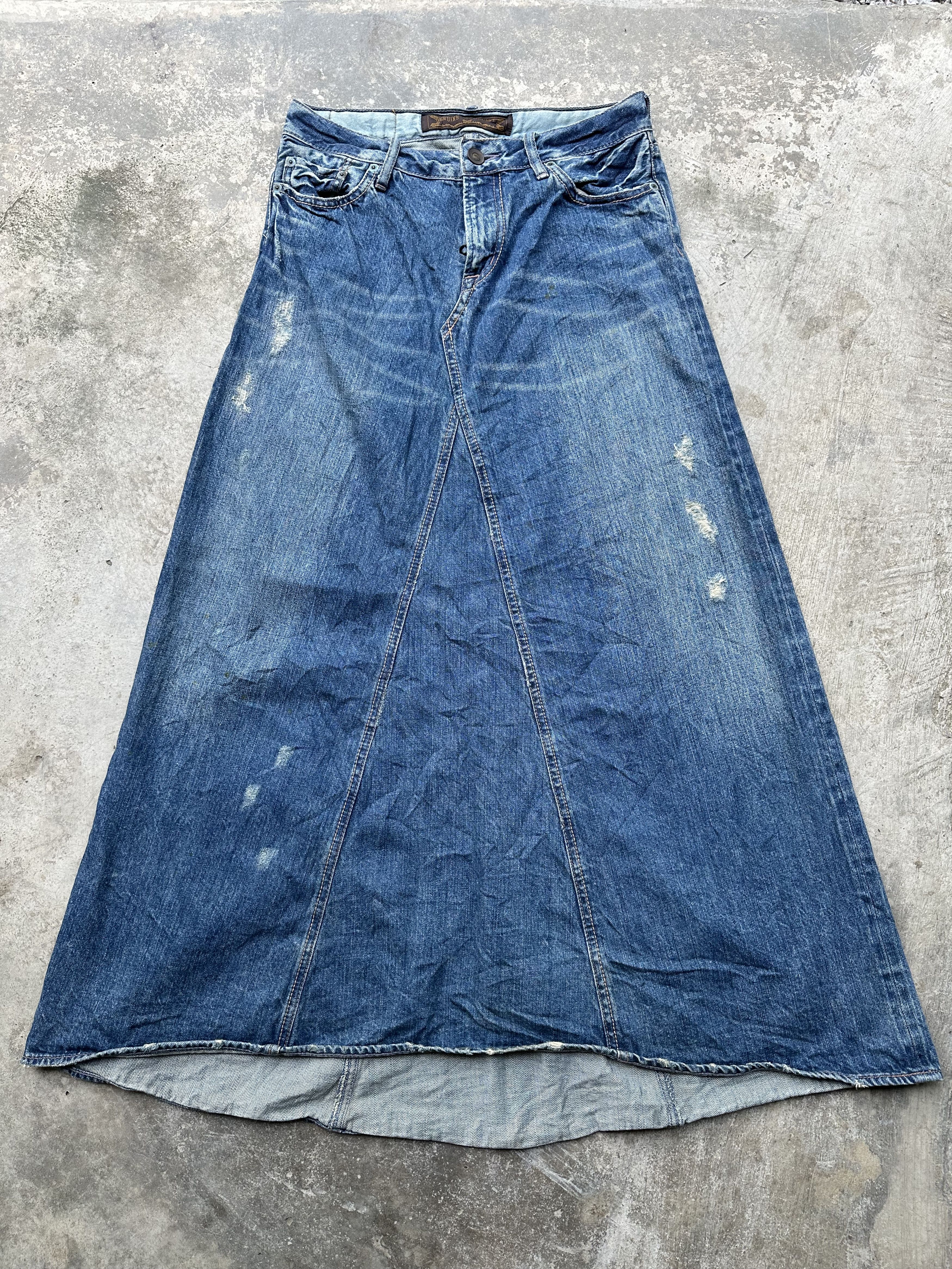 If Six Was Nine Genuine Vintage G.O.A Maxi Denim Distressed Selvedge Skirt Size 30" / US 8 / IT 44 - 2 Thumbnail