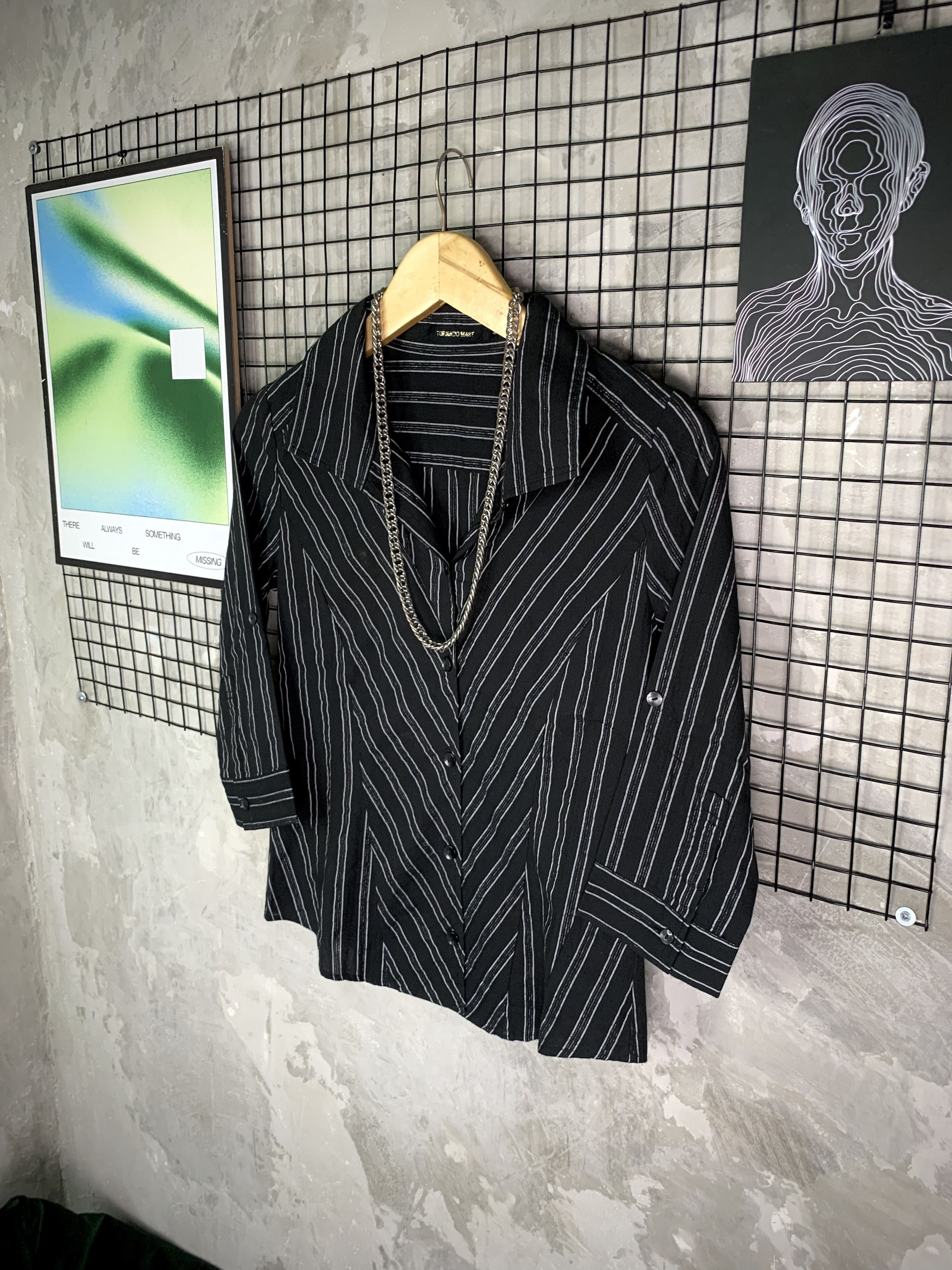 Tornado Mart Y2K Tornado Mart Asymmetric Pinstripe Button Up Cyber Size S / US 4 / IT 40 - 2 Thumbnail