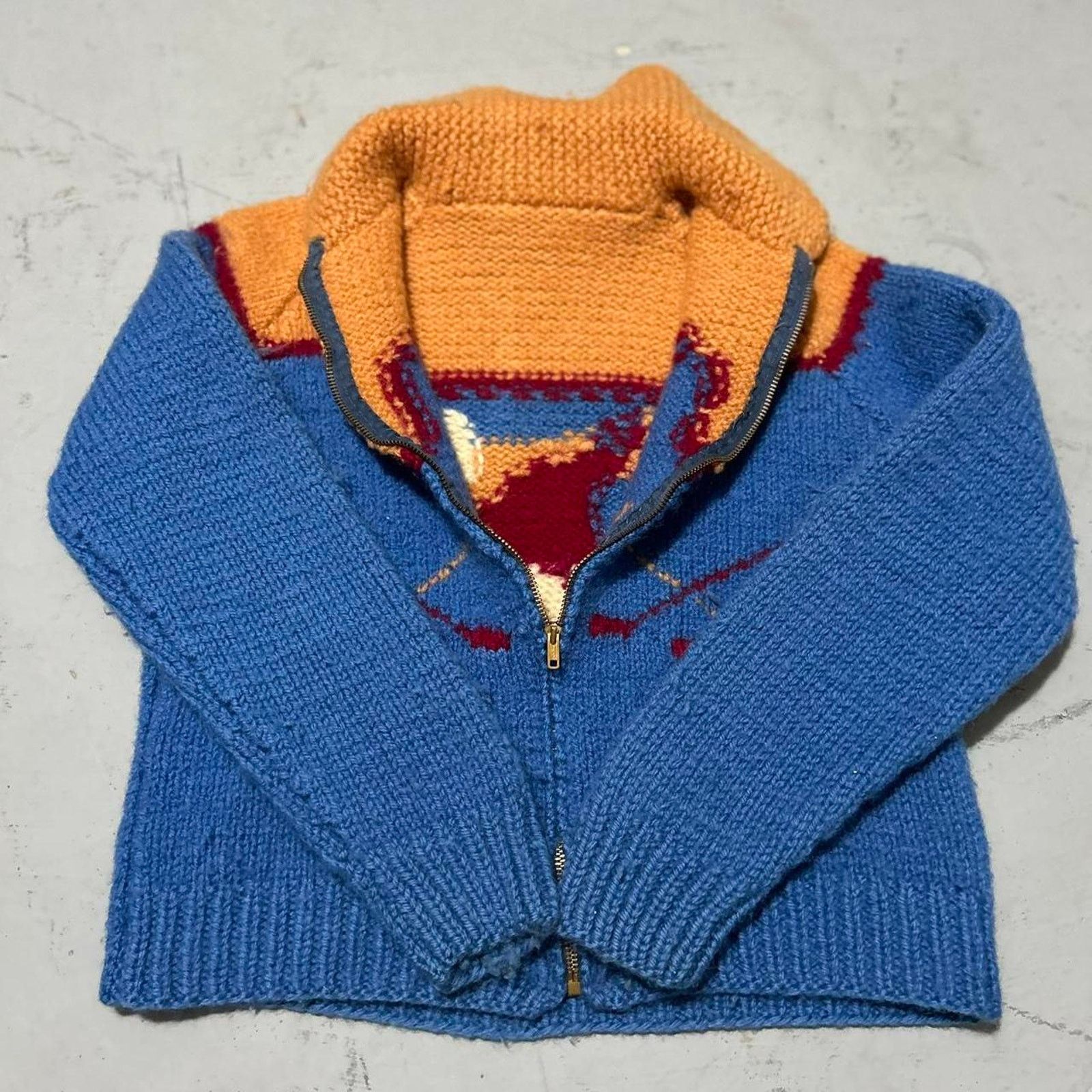 Other Rare 70s Vintage Zip Up Blue and Orange Knit Hockey Sweater Size US M / EU 48-50 / 2 - 5 Thumbnail
