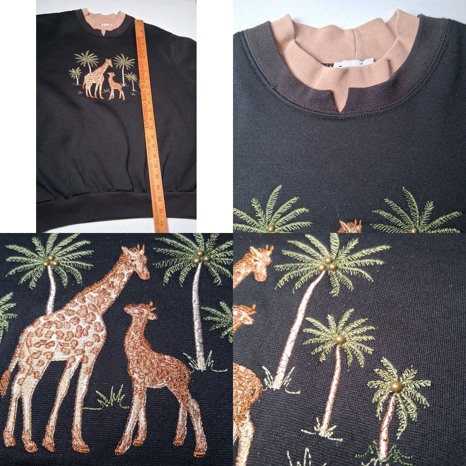 Vintage VINTAGE Bon Worth Sweatshirt XL Double Collar Embroidered Animal Beaded Giraffe Size XL / US 12-14 / IT 48-50 - 8 Thumbnail