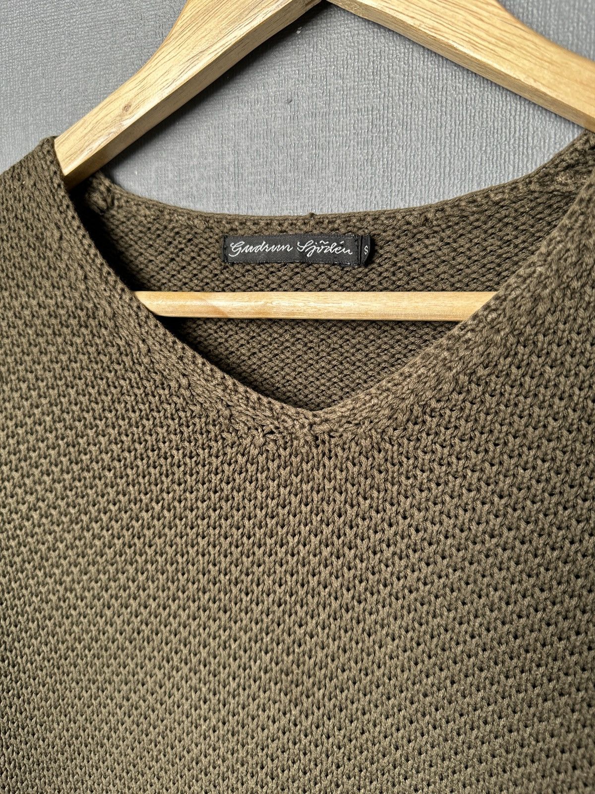 Gudrun Sjoden GUDRUN SJODEN V-Neck Chunky Knit Cotton Khaki Green Sweater Size S / US 4 / IT 40 - 4 Thumbnail