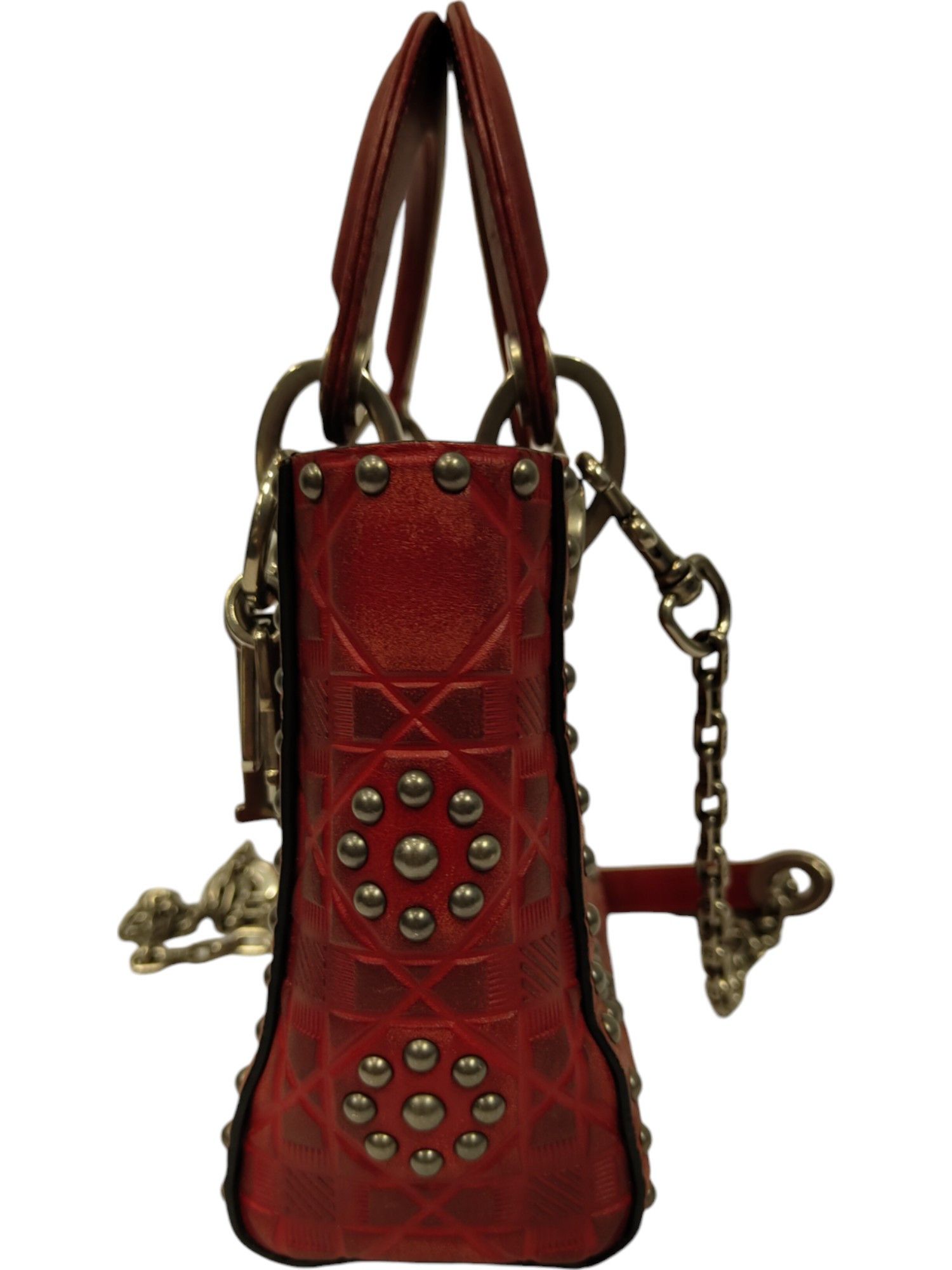 Dior Red Mini Embossed Calfskin Studded Lady Dior Size ONE SIZE - 5 Thumbnail