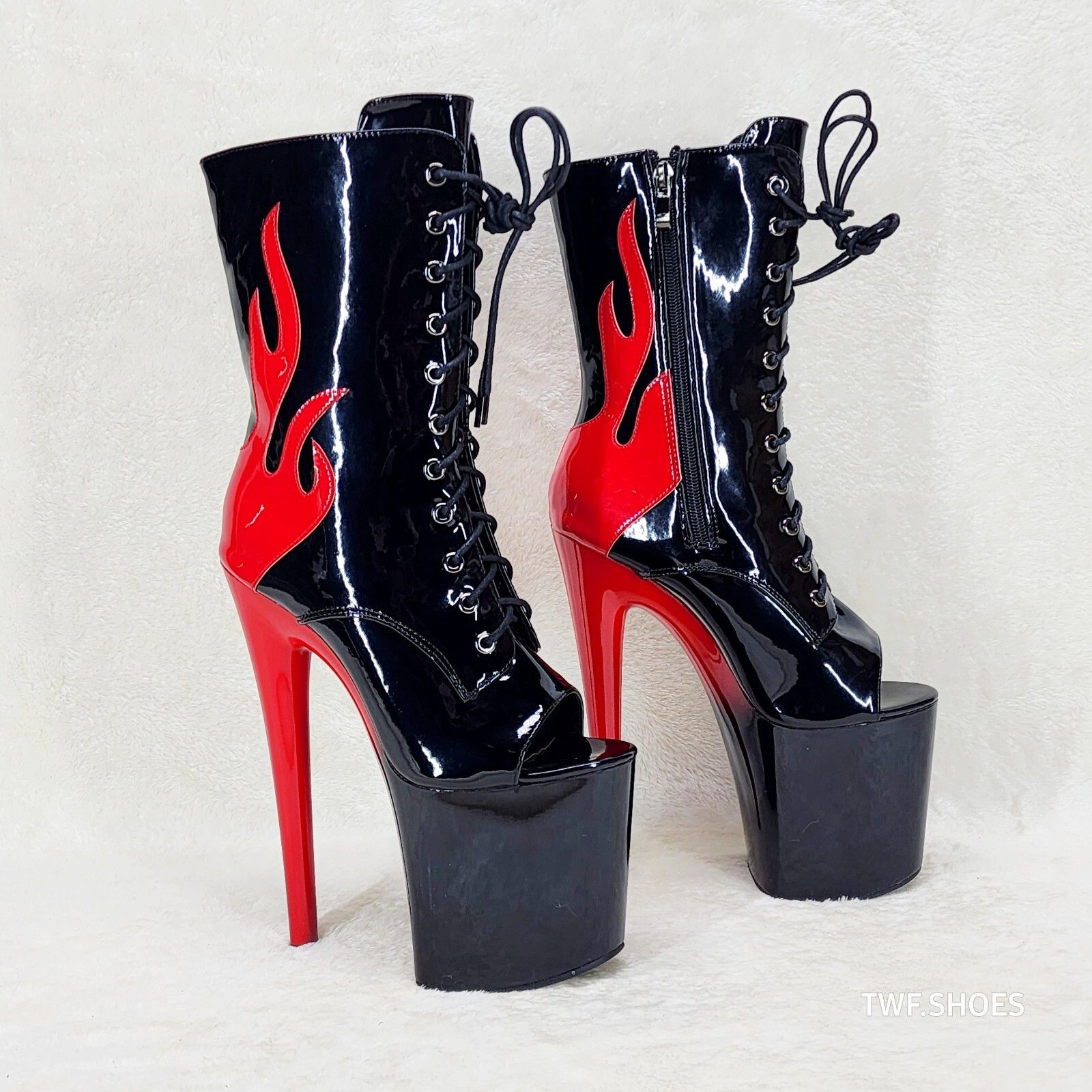 Other Bulls Black Patent Open Toe Red Flame Platform High Heel Mid Size US 8 / IT 38 - 5 Thumbnail