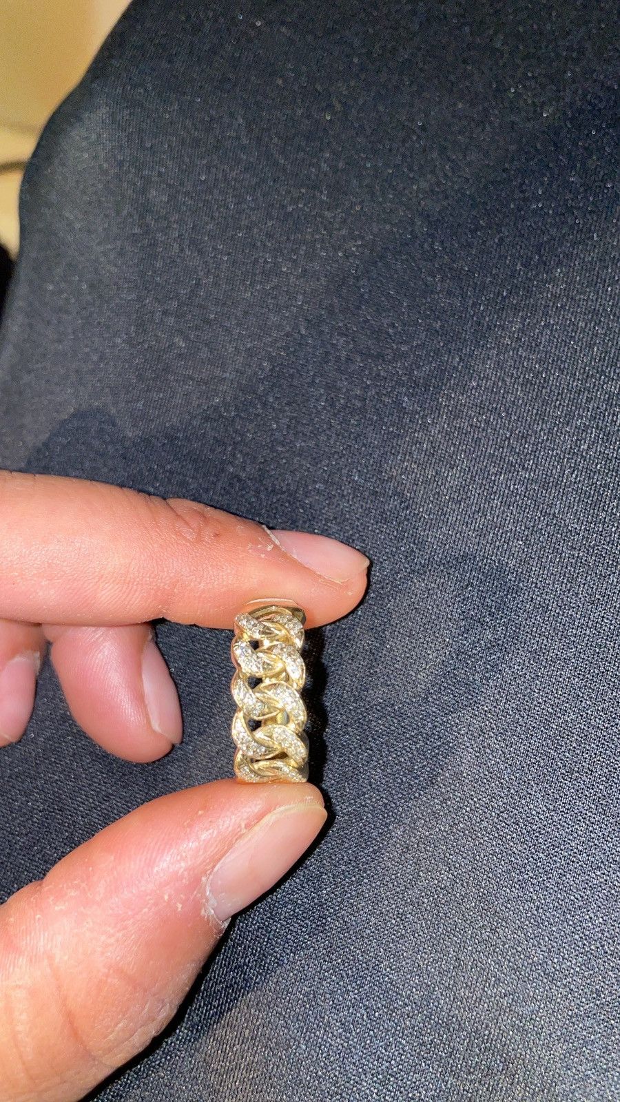 image of Gold 10K Cuban Link Ring With Real Diamonds in Yellow, Men's