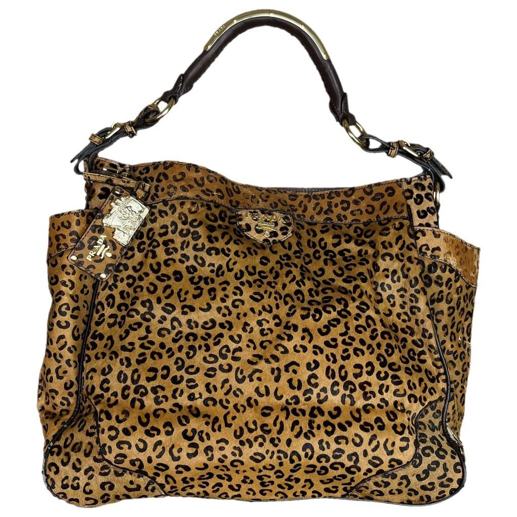 Prada Leopard Handbag With Logo in Orange, Women's Product Image