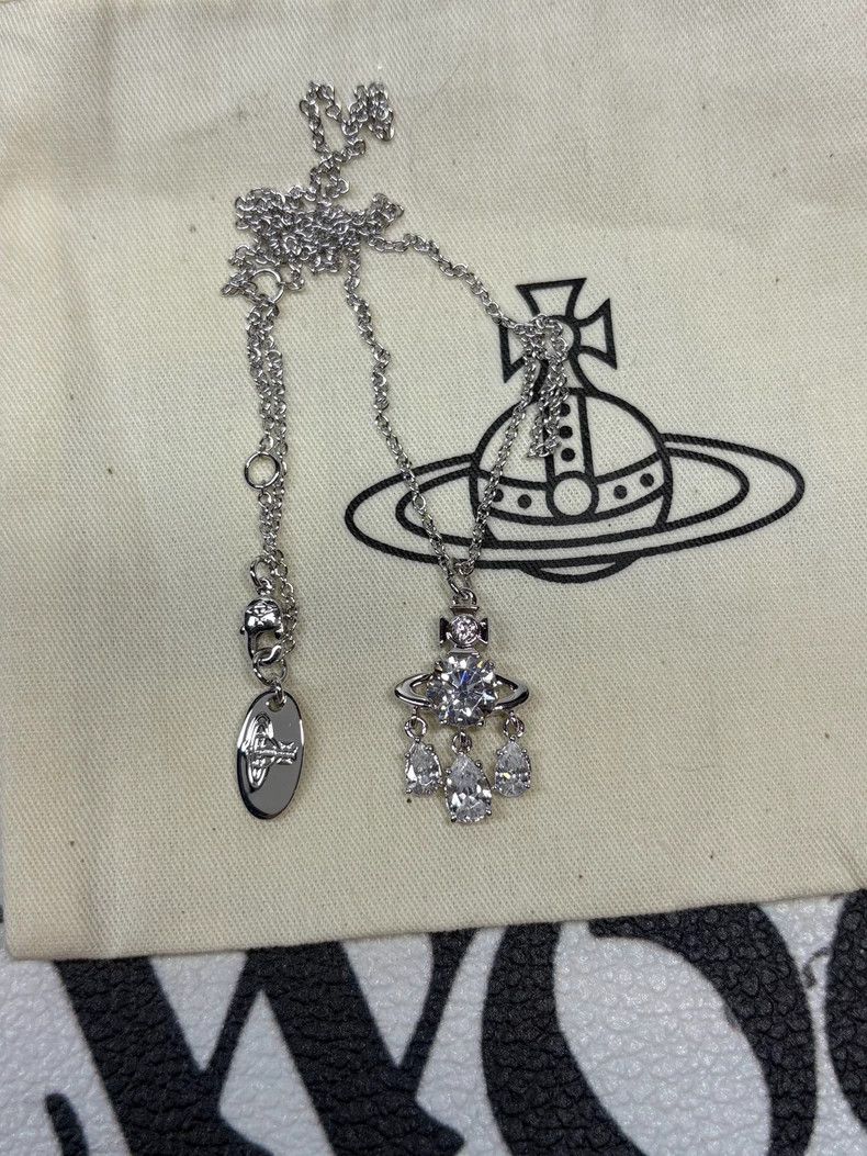 Vivienne Westwood Vivienne Westwood Saturn-shaped three diamond pendant meta Size ONE SIZE - 2 Thumbnail
