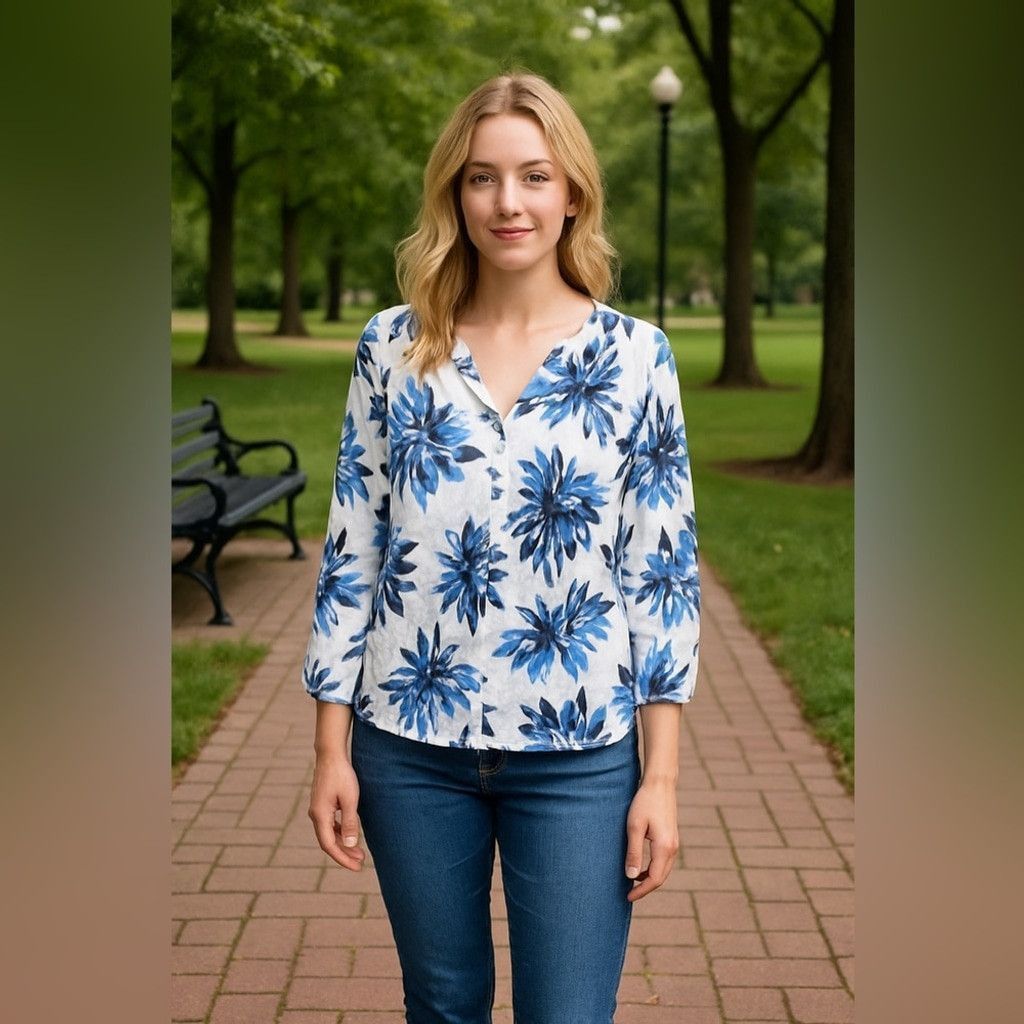 Gap GAP Floral Blouse in Blue and White Size XXS / US 00 / IT 34 - 1 Thumbnail