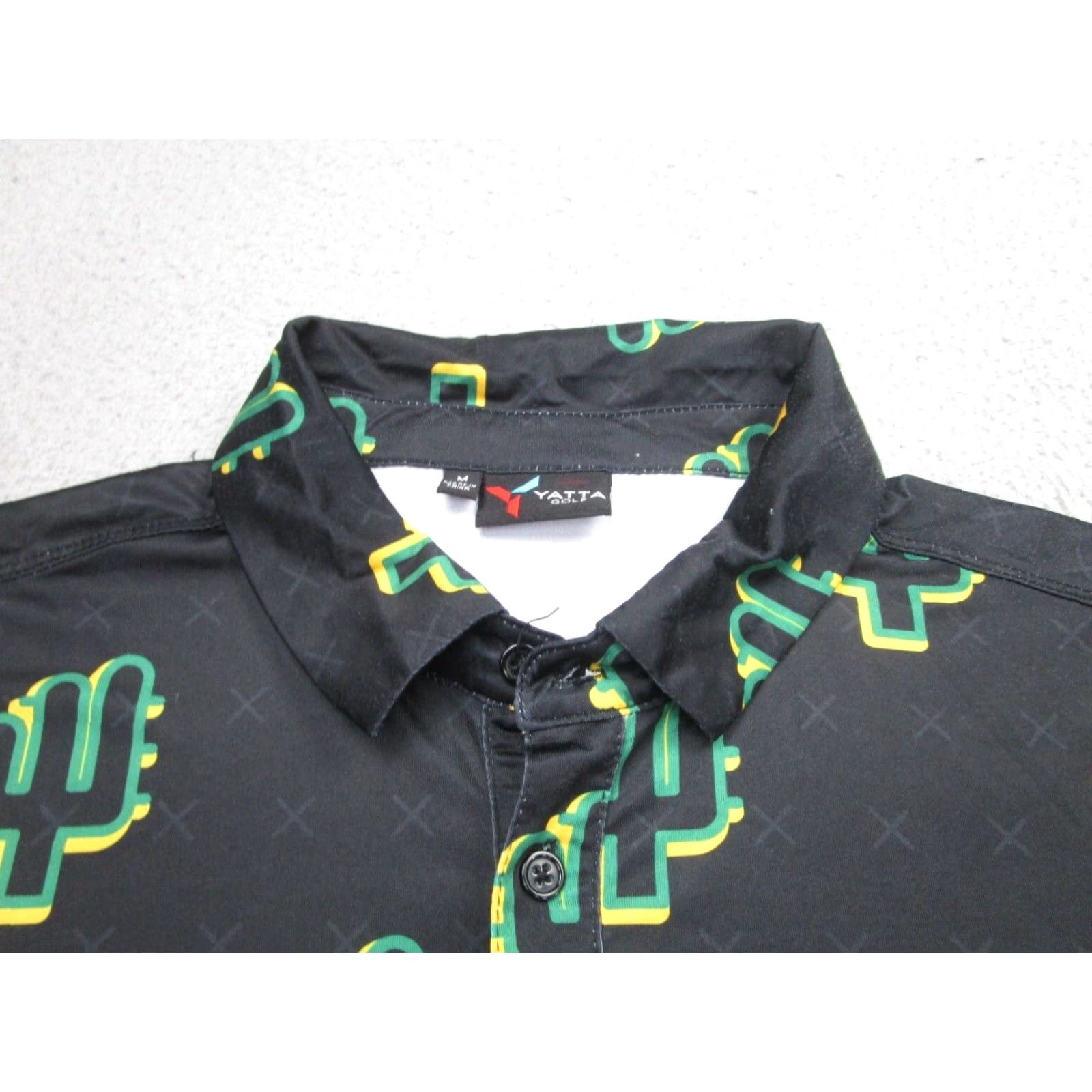 Vintage Yatta Golf Polo Shirt Men M Black Green Cactus All Over Performance Active Golf Size US M / EU 48-50 / 2 - 4 Thumbnail
