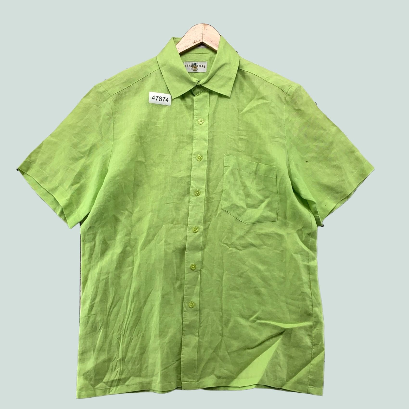 Vintage Kahuna Kahuna Bay Linen Button Shirt Mens M Lime Green Beach Washable Linen Shirt Size US M / EU 48-50 / 2 - 1 Thumbnail