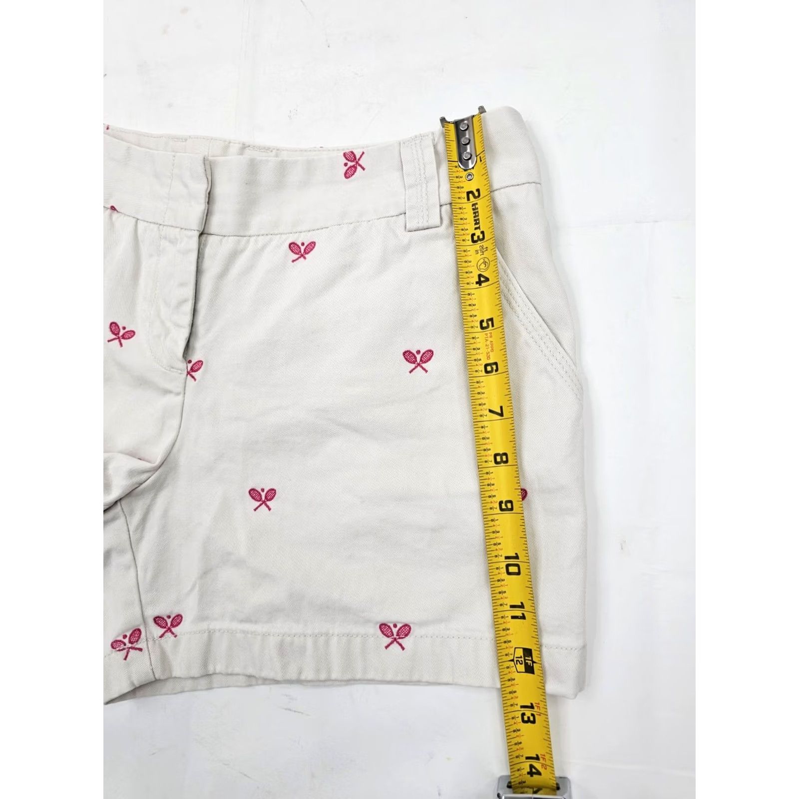 J.Crew J.CREW Chino City Fit Shorts Women 8 Ivory Pink Tennis Embroidery EUC - 32" Waist 4.5" Inseam Size 30" / US 8 / IT 44 - 5 Thumbnail