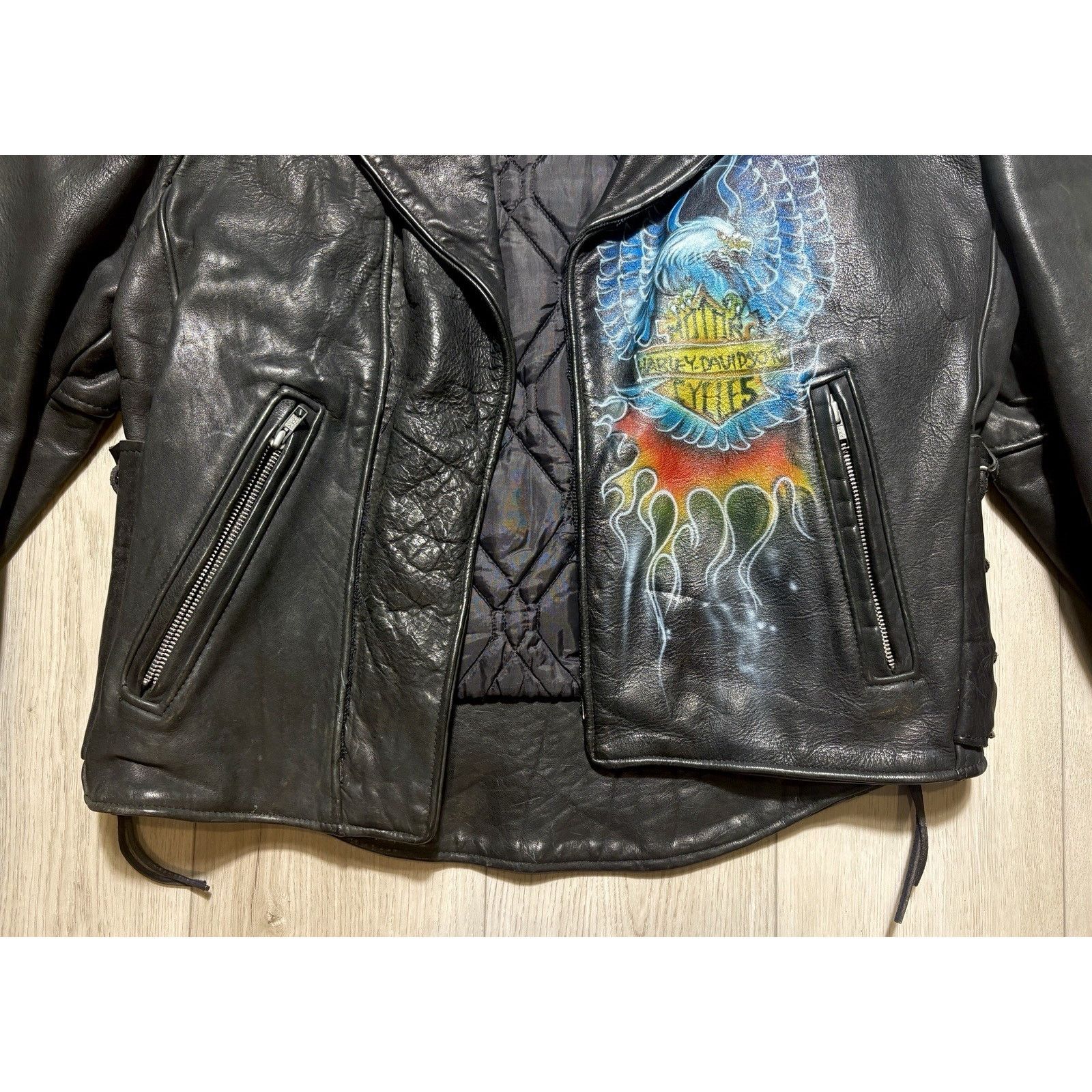 Leather VTG Leather Biker Jacket Airbrushed Harley Davidson Art L Size US L / EU 52-54 / 3 - 4 Thumbnail
