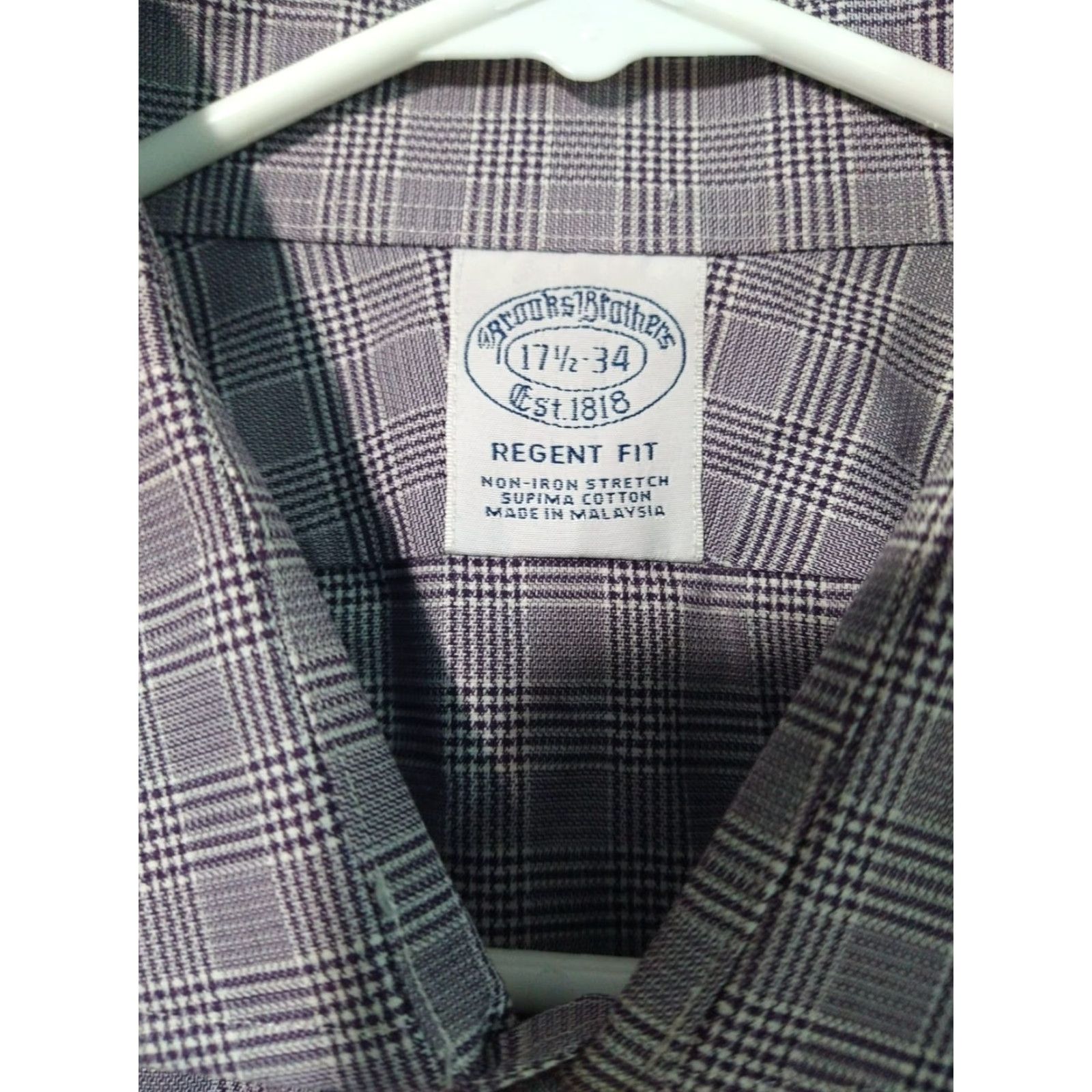 Brooks Brothers VINTAGE Brooks Brothers Dress Shirt Mens 17.5 34 Gray Plaid Supima Cotton Regent Stretch Shirt Adult 17.5 Gray Mens Size 46R - 7 Thumbnail