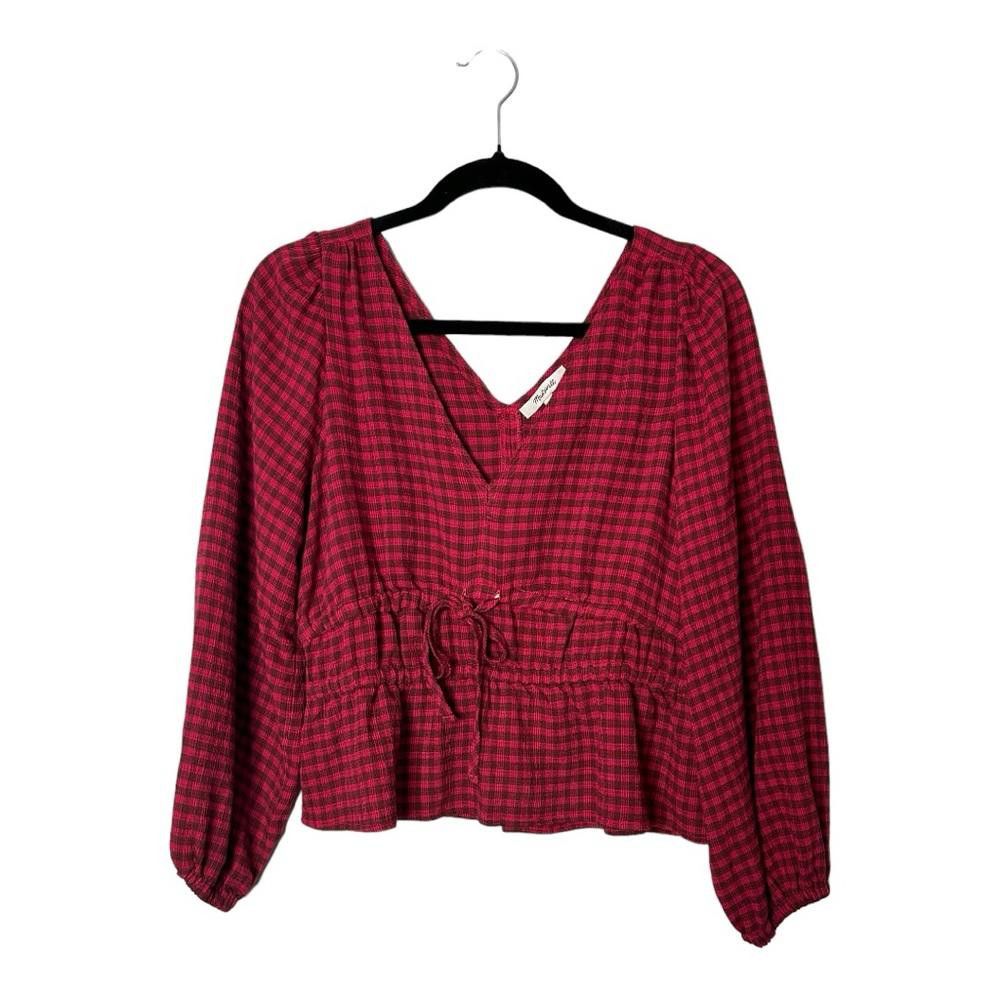 Madewell Madewell l Plaid Crinkled V-Neck Peplum Top Medium Size M / US 6-8 / IT 42-44 - 2 Thumbnail