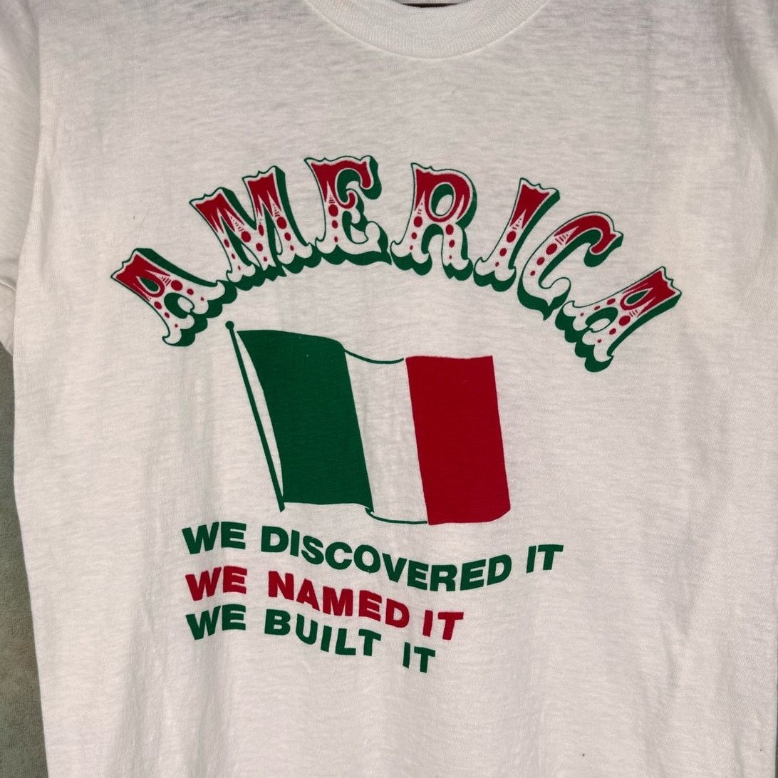 Vintage VTG 80s Italian American Pride T Shirt S White Screen Stars Size US S / EU 44-46 / 1 - 3 Thumbnail