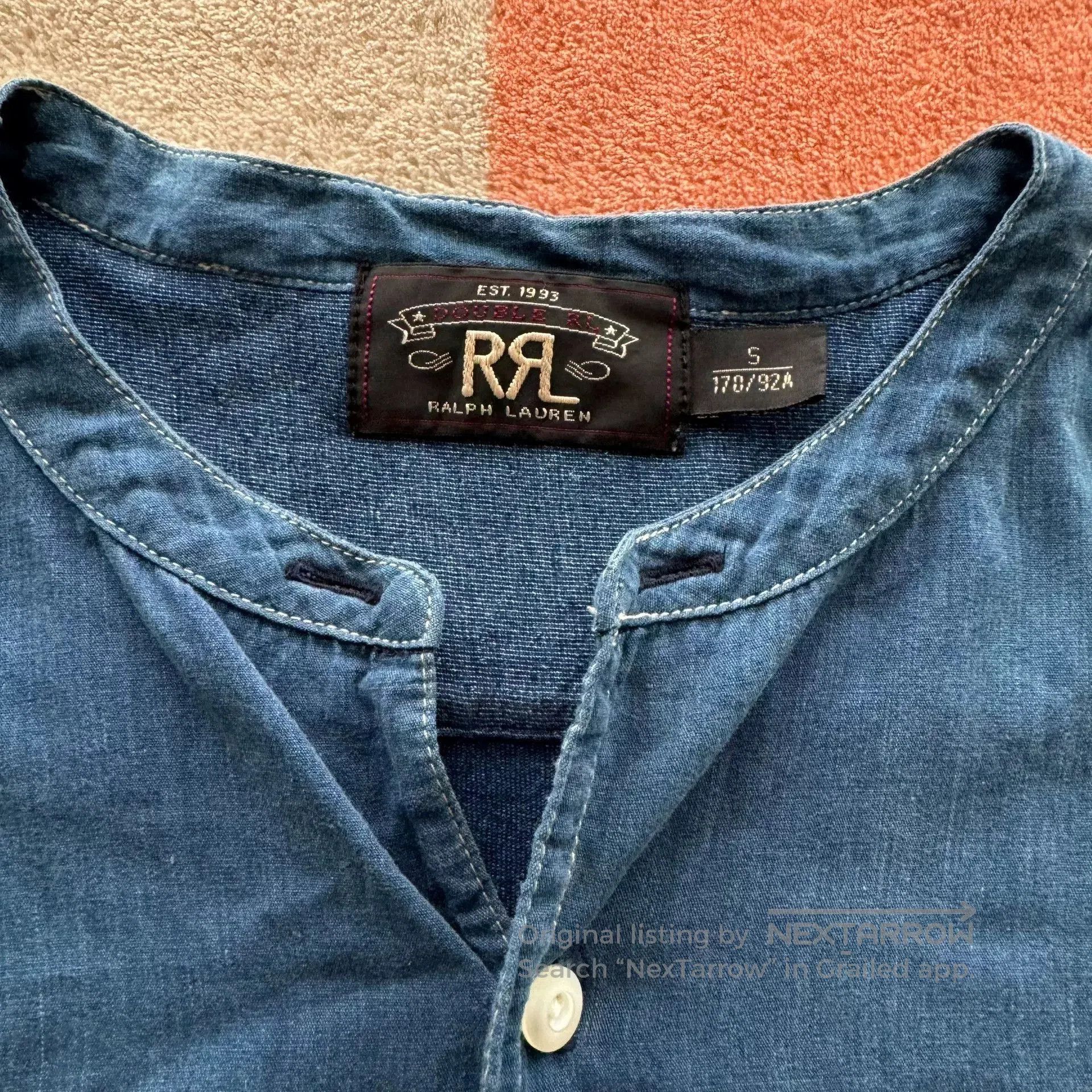 RRL Ralph Lauren RRL Indigo Polka Dot Henley Shirt. Size US S / EU 44-46 / 1 - 3 Thumbnail