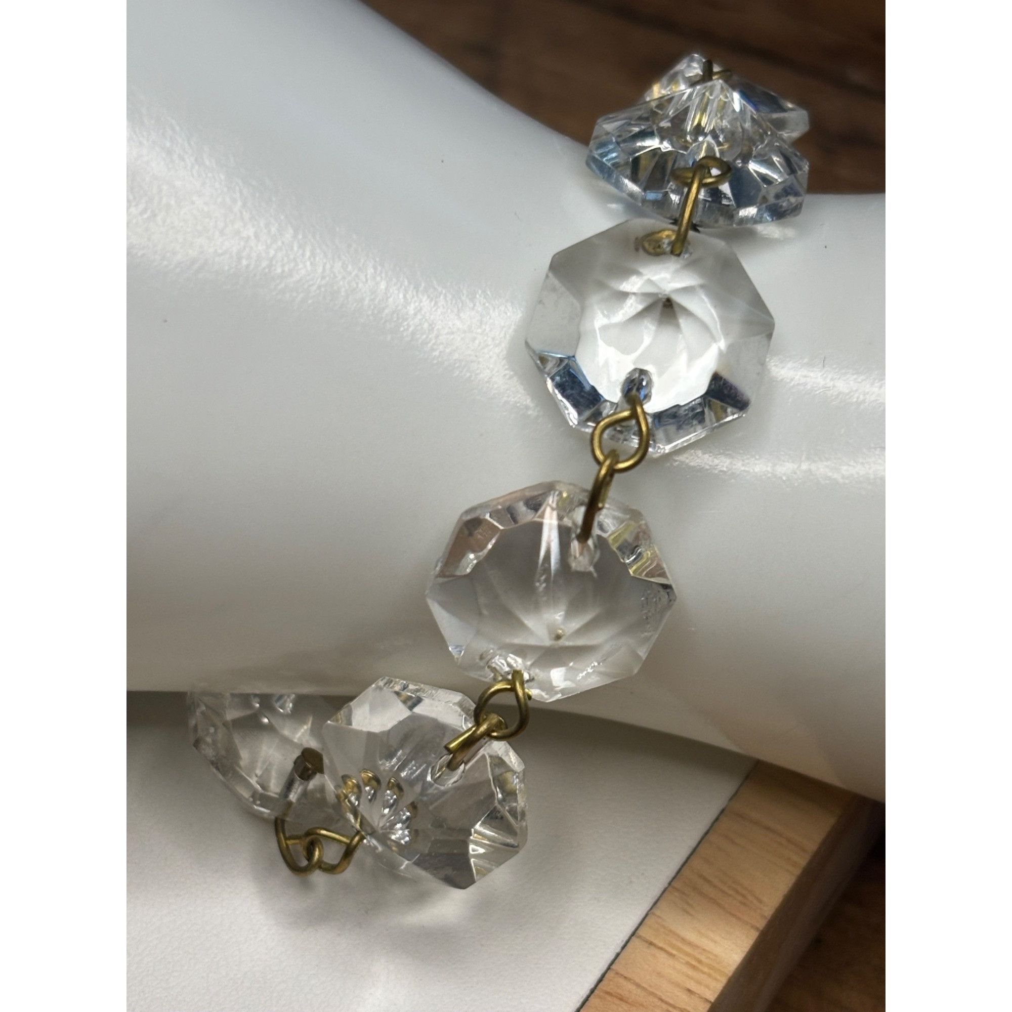 Vintage John Wind signed Vintage Crystal & Brass Octagonal Link Brac Size ONE SIZE - 4 Thumbnail
