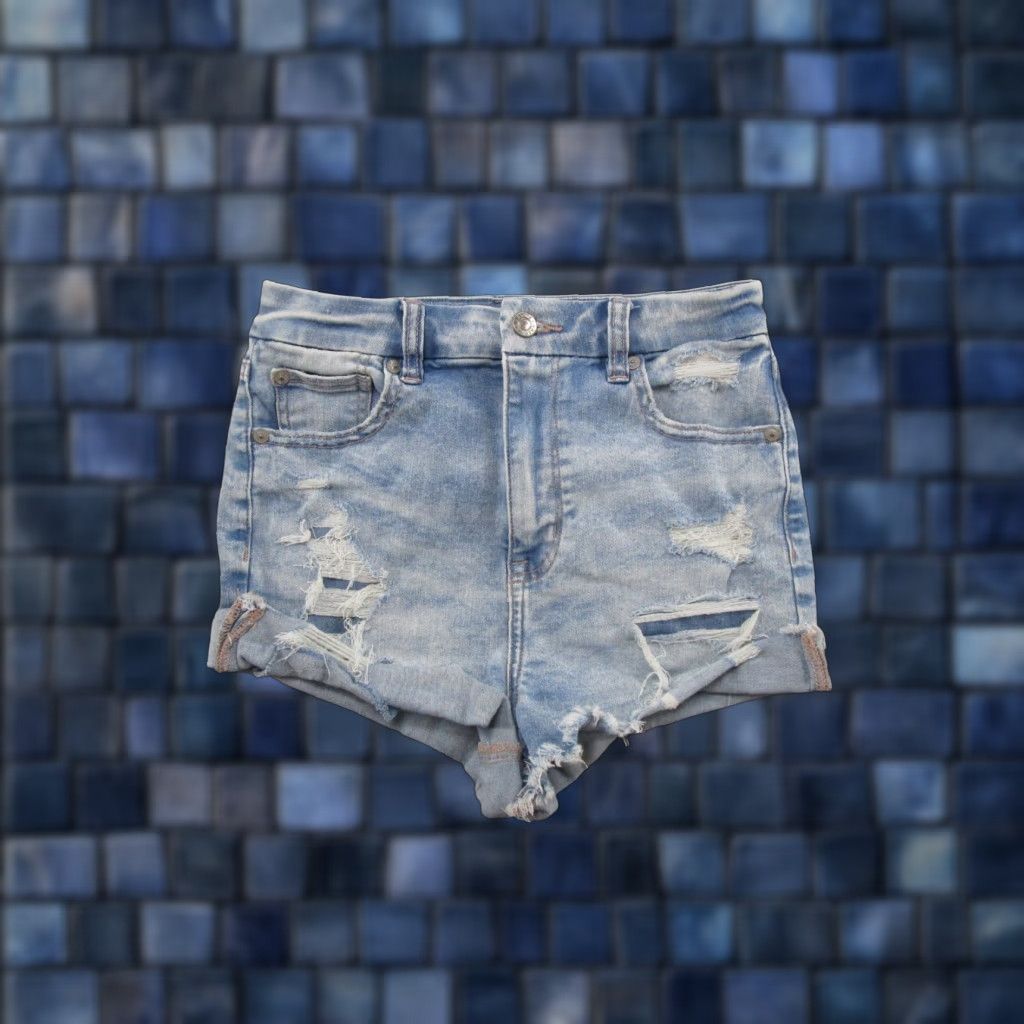 American Eagle Outfitters American Eagle Outfitters Curvy Hi Rise Shortie Shorts Distressed Next Level Stretch SZ 2 Blue Denim 5-Pocket Womens Summer Size 26" / US 2 / IT 38 - 1 Thumbnail