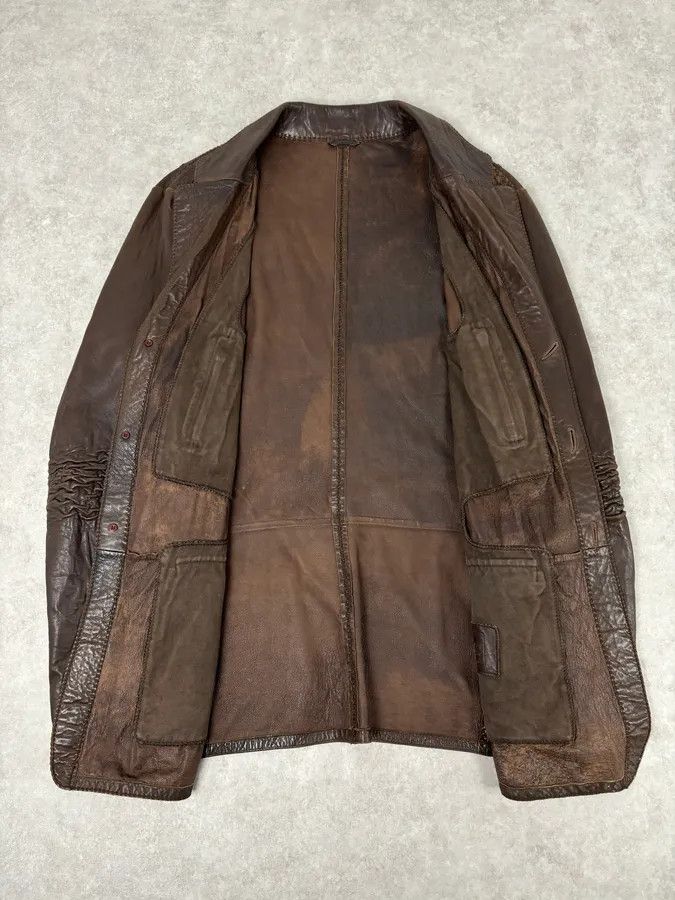 Marithe + Francois Girbaud SS2003 Marithé + François Girbaud Brown Leather Plissed Blazer Jacket Size US XL / EU 56 / 4 - 8 Thumbnail