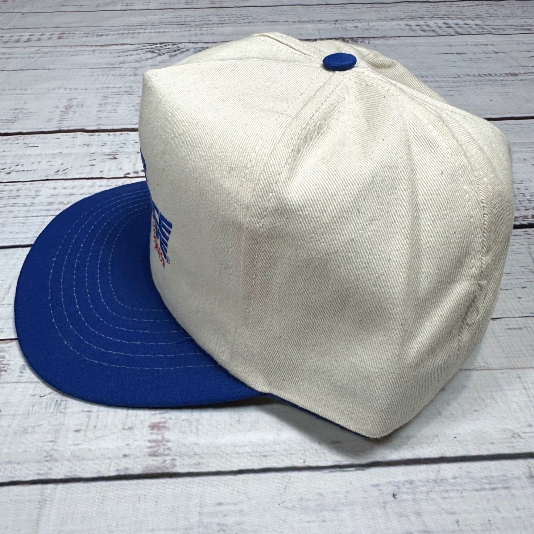 Vintage VINTAGE Air Force Reserve A Great Way To Serve Snapback Hat Beige Blue Mens One Size Beige/Blue Snapback Ball Cap Size ONE SIZE - 6 Thumbnail