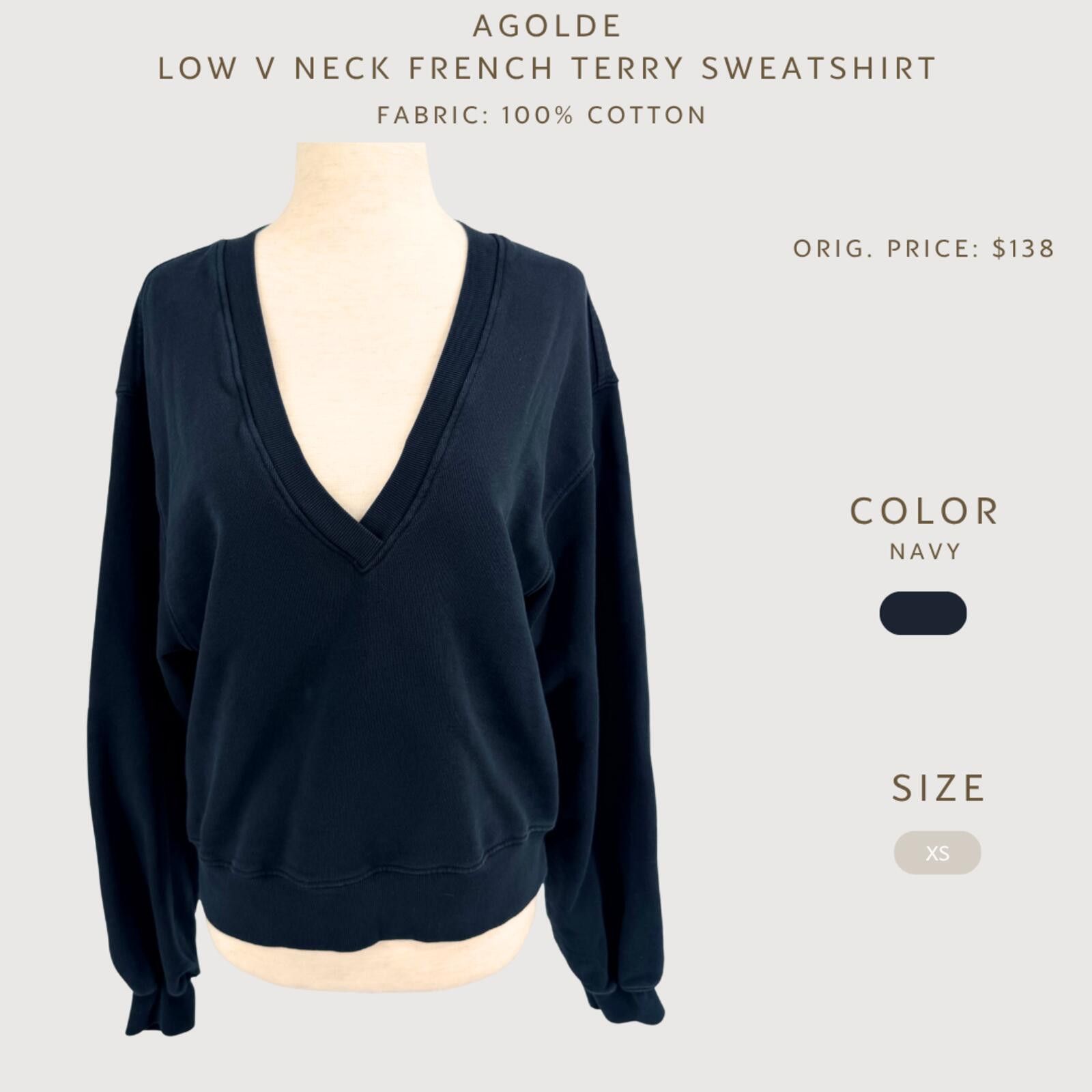Agolde Agolde Low V Neck French Terry Sweatshirt Navy XS Size US XS / EU 42 / 0 - 2 Thumbnail
