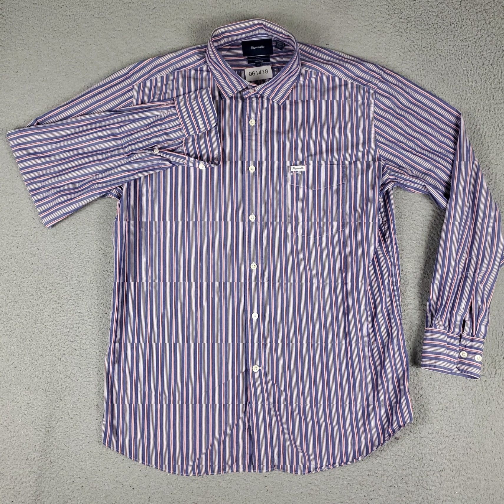 Faconnable Faconnable Shirt Mens XL Blue Red White Striped Button-Up Classic French Woven Size 46R - 2 Thumbnail