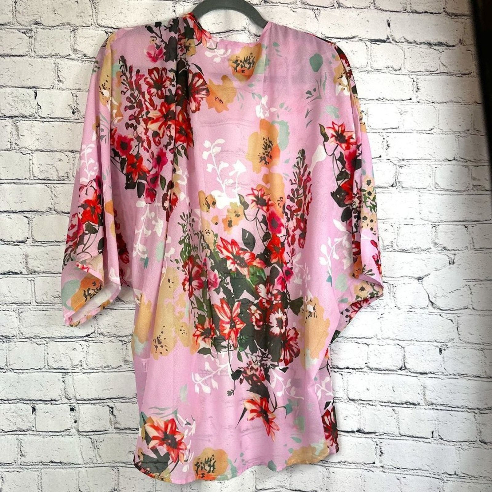 Other Women's Batwing Chiffon Kimono Beachwear CoverUp Pink L Size L / US 10 / IT 46 - 12 Thumbnail