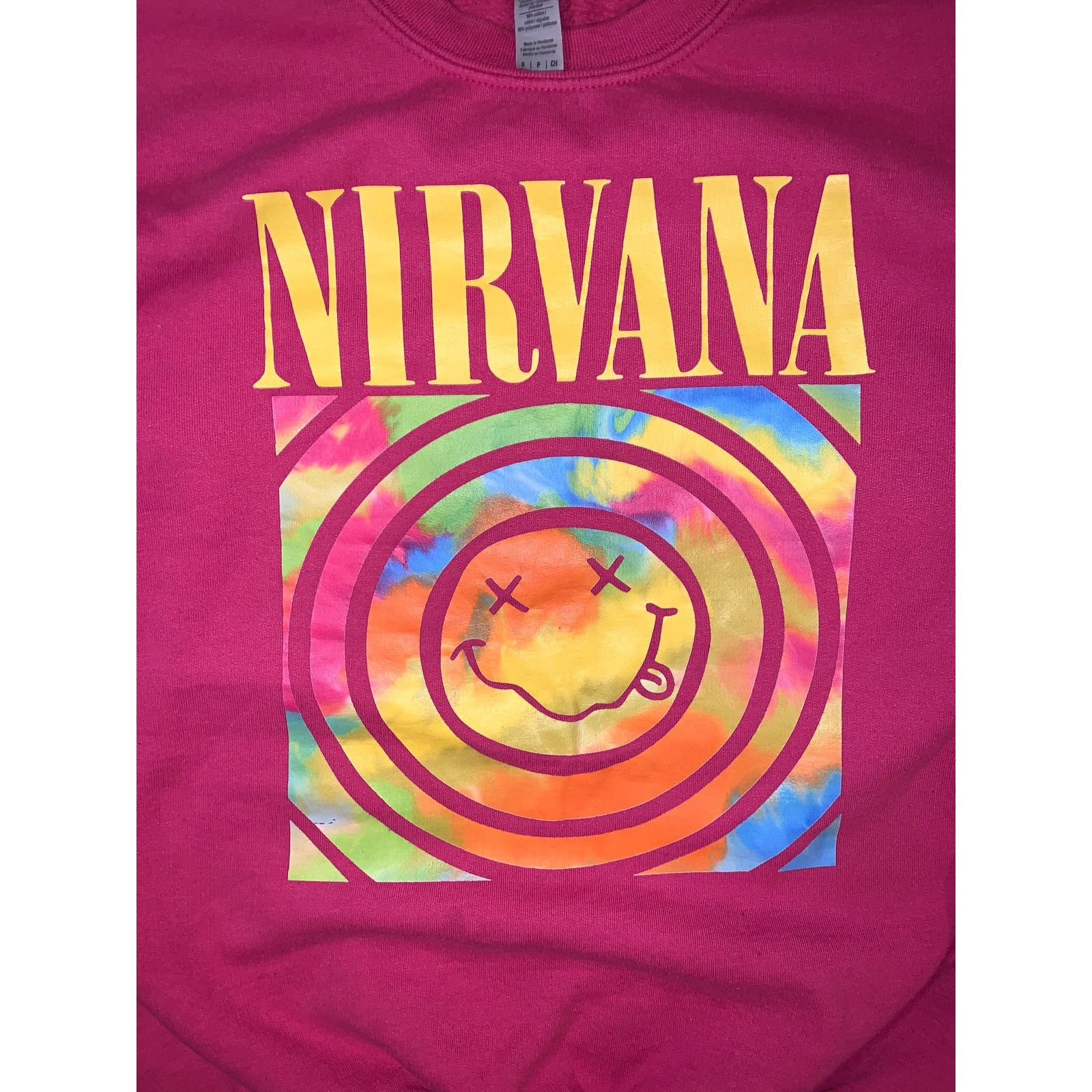 Band Tees × Gildan Nirvana Pink Tie Dye Smiley Sweatshirt Womens Small Grunge Size S / US 4 / IT 40 - 5 Thumbnail