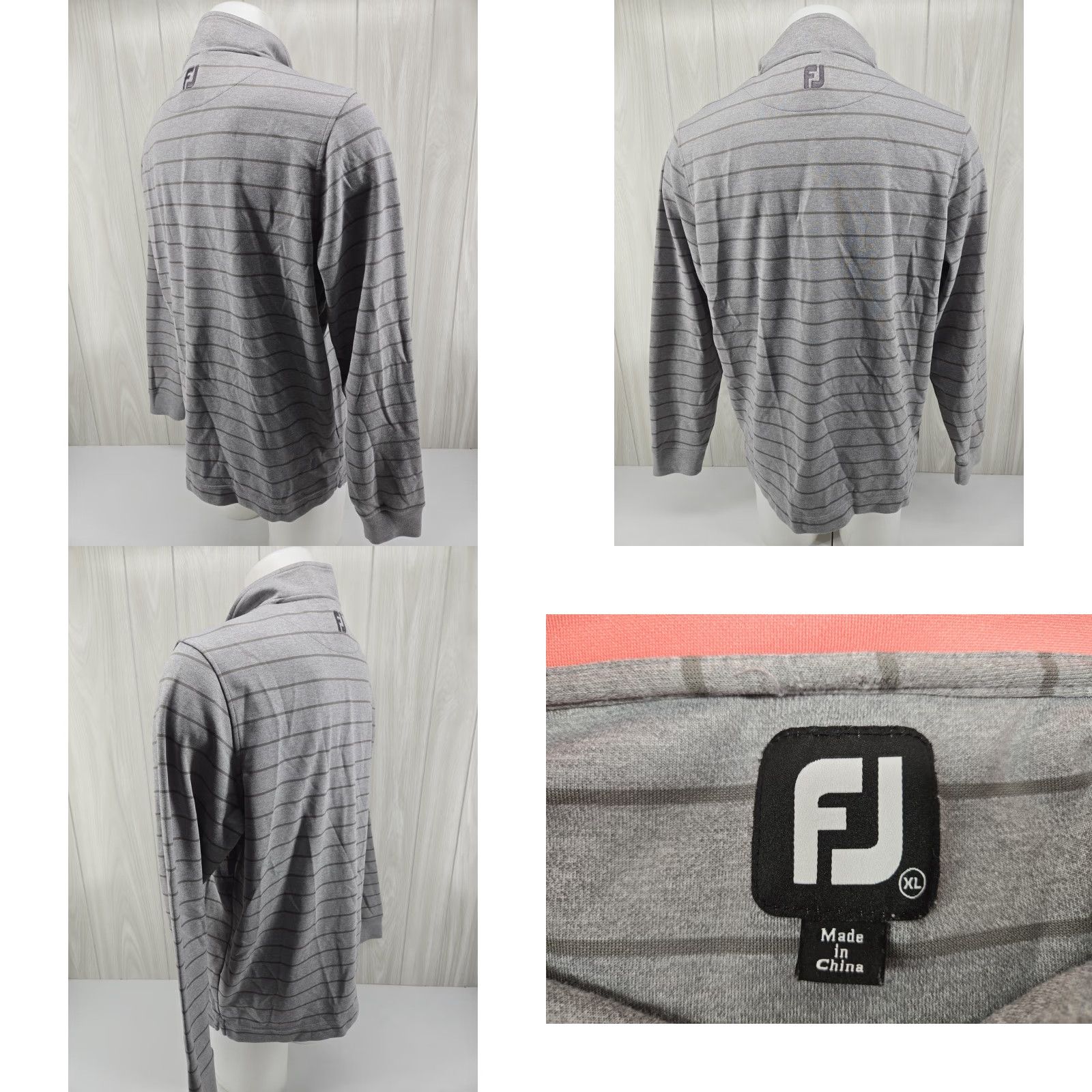 Footjoy FootJoy 1/4 Zip Golf Performance Sweatshirt Mens XL Gray Striped Pink Collar Size US XL / EU 56 / 4 - 8 Thumbnail