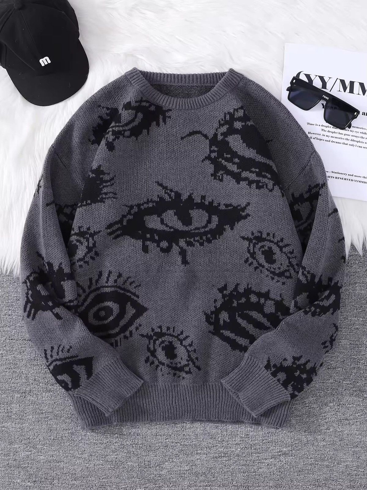 Japanese Brand Abstract Eye Jacquard Pattern Pullover Sweater Size US L / EU 52-54 / 3 - 1 Thumbnail