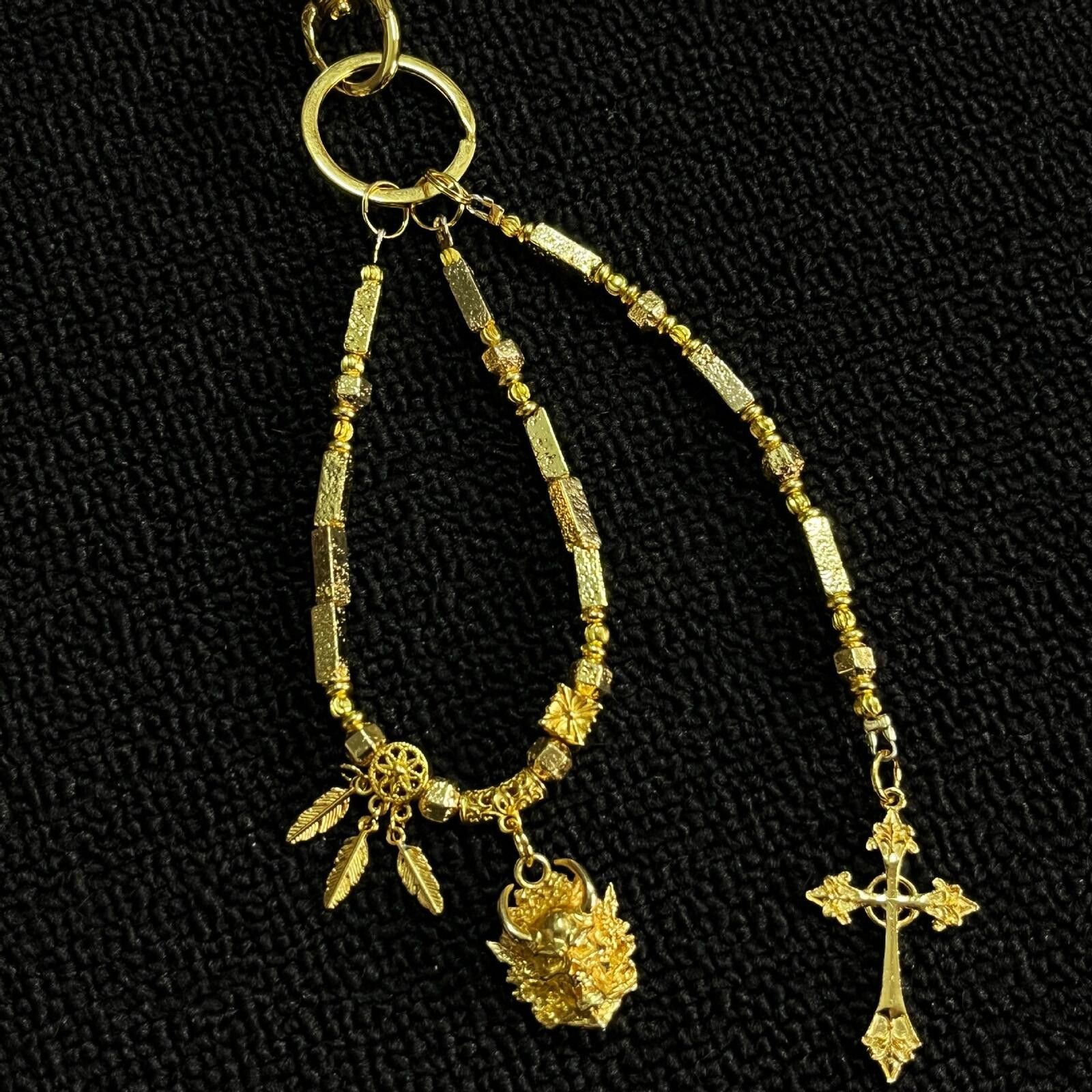 Jewelry Golden Feather Cross Skull Keychain | Street Hanging Charm Size ONE SIZE - 3 Thumbnail