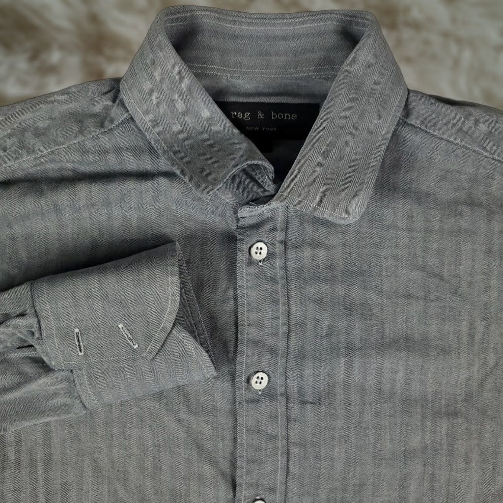 Rag & Bone rag & bone Shirt Mens 16 Gray Striped Dress Button Up Long Sleeve Size 42R - 1 Thumbnail