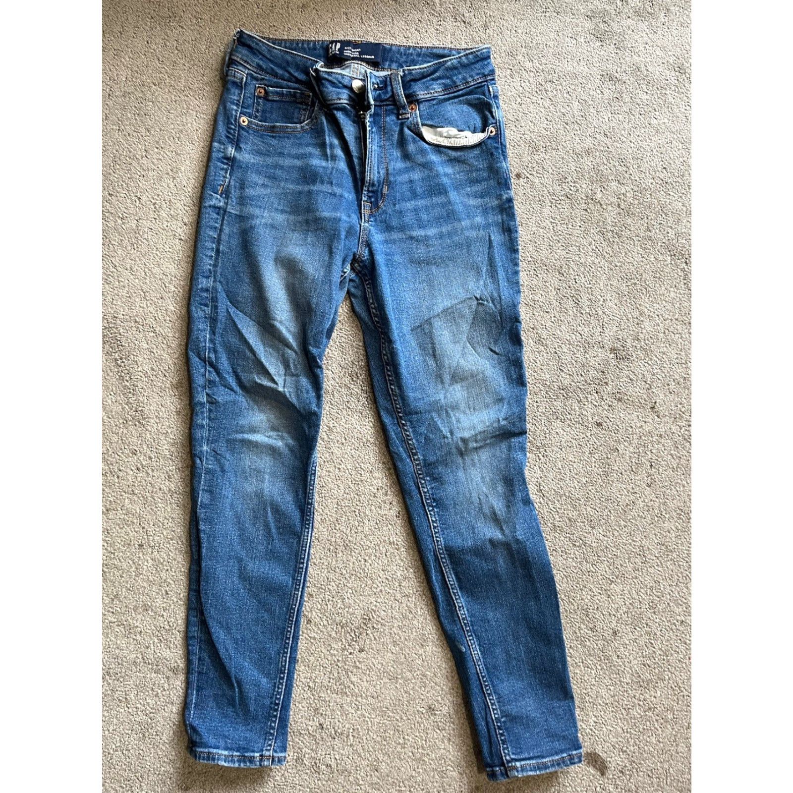 Gap GAP Jeans High Rise Universal Legging Distressed Flaw Short 4/27 27 In 28 In Blue Womens Slimming Stretch Denim Skinny Vintage: No Size 27" / US 4 / IT 40 - 2 Thumbnail